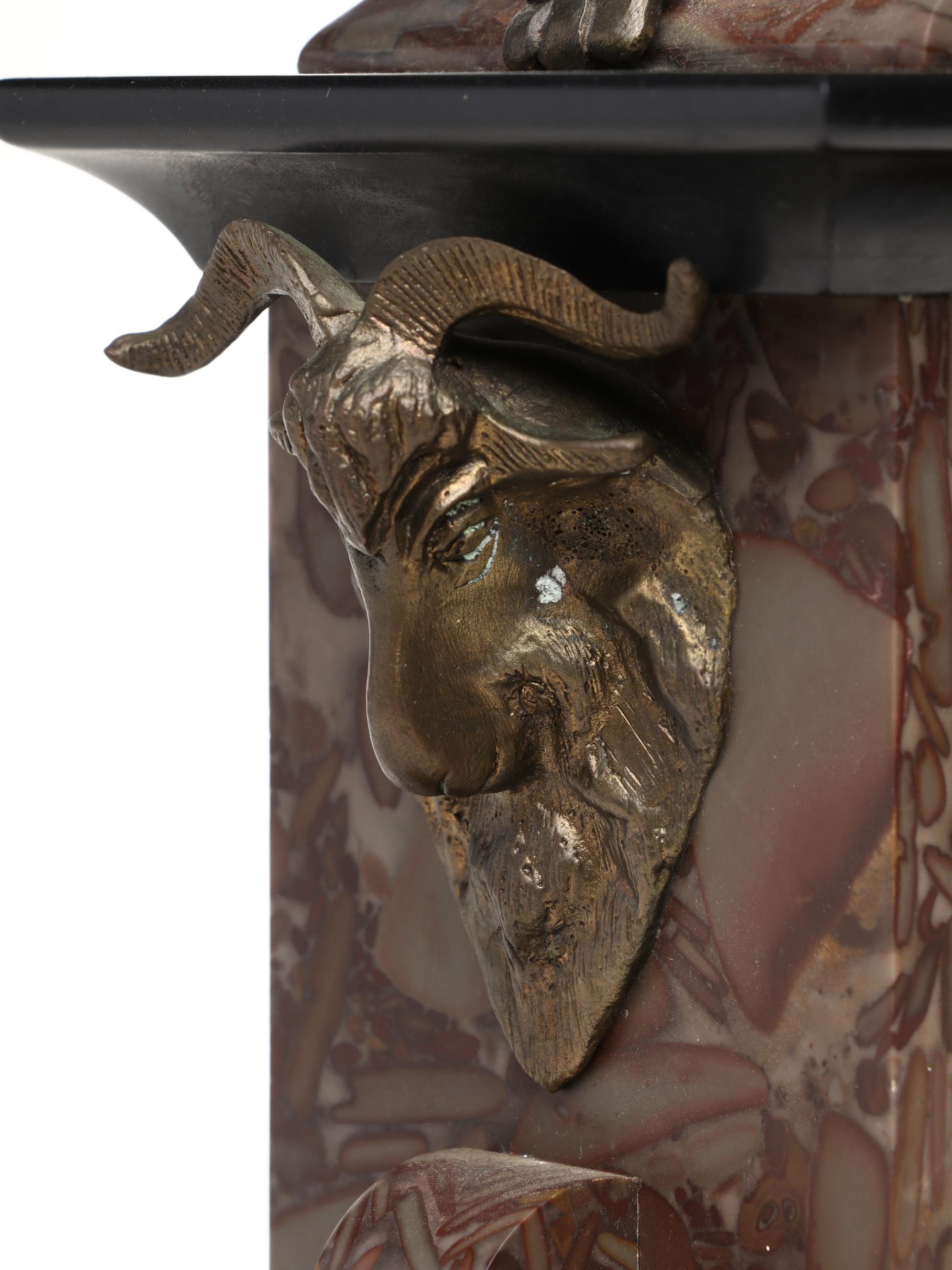 Ornate French Style Bronze and Marble Mantel Clock with Cupid Motif