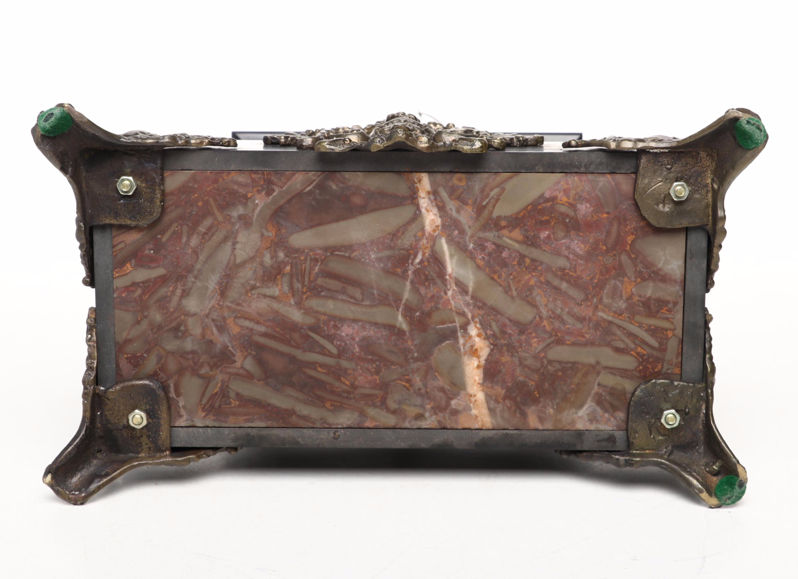 Ornate French Style Bronze and Marble Mantel Clock with Cupid Motif