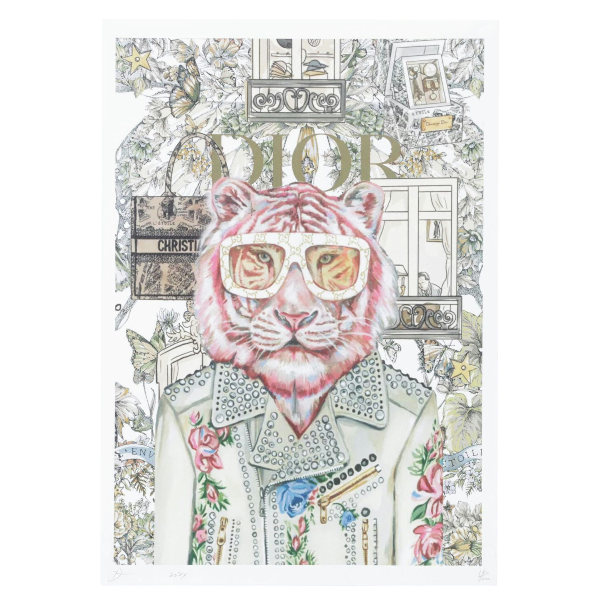 Death NYC Graphic Digital Print Featuring Gucci Pink Lion and Dior
