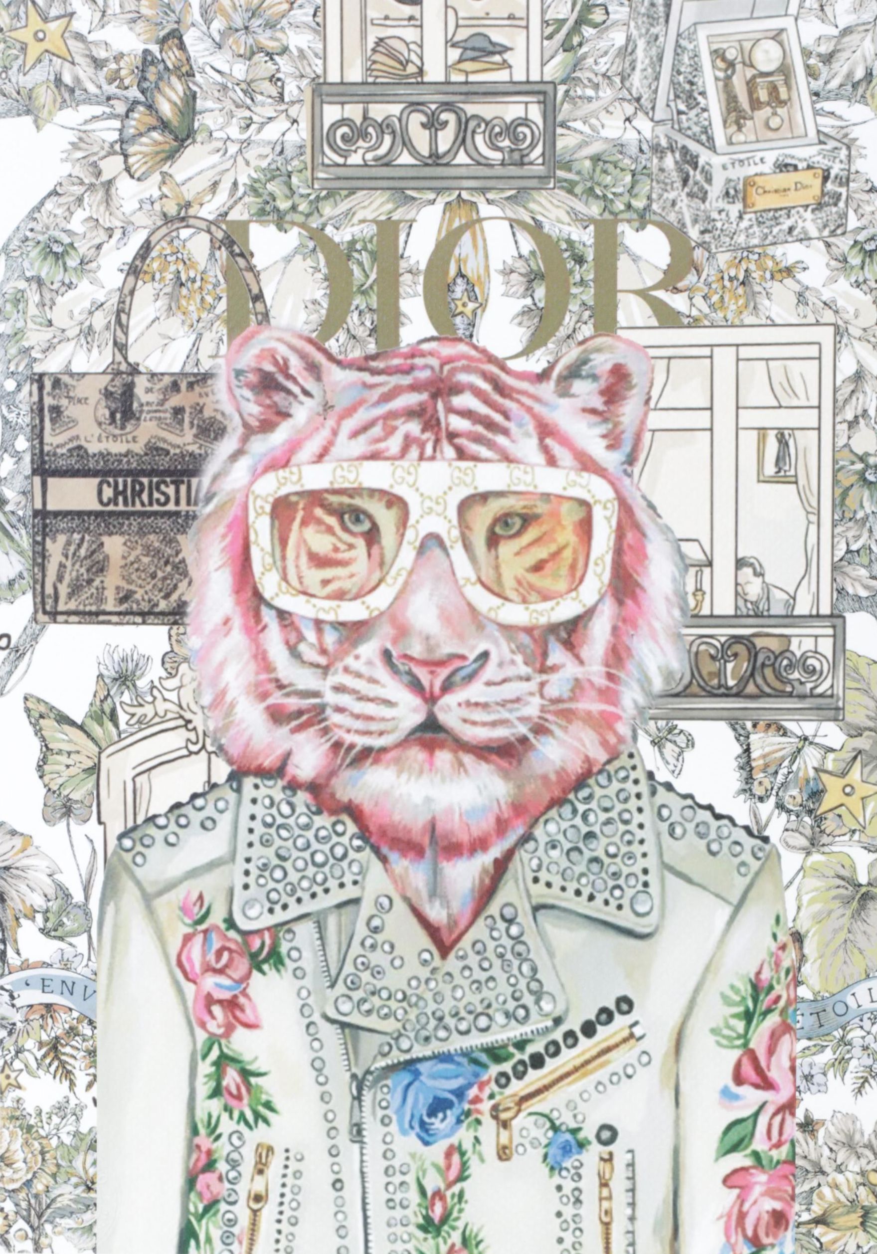 Death NYC Graphic Digital Print Featuring Gucci Pink Lion and Dior