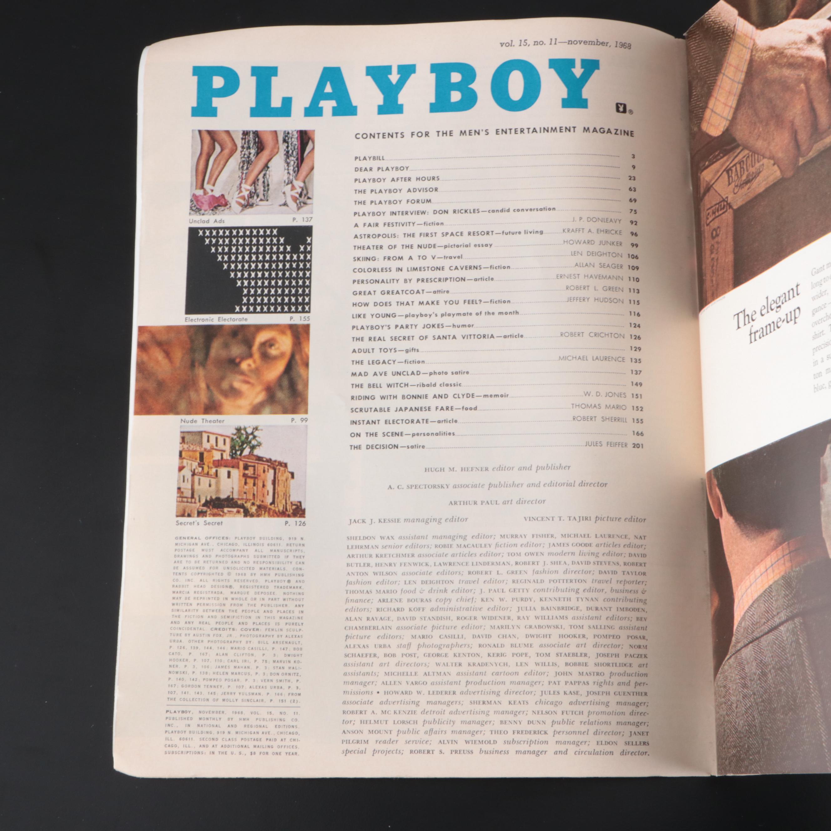 "Playboy" Nov. 1968 Issue with The Playboy Club Ashtray, Lighters & Shot Glasses