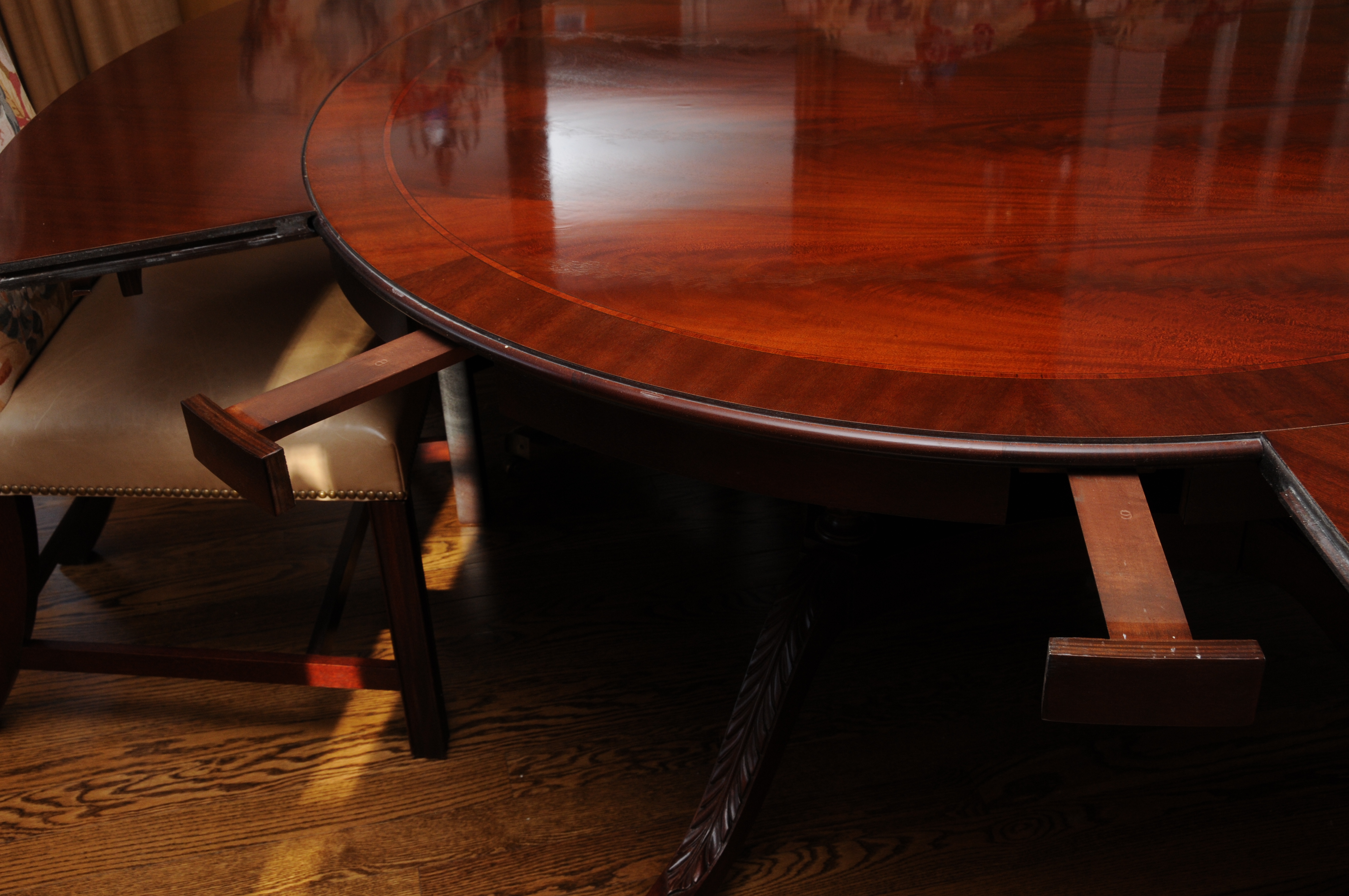 Regency Style Round Mahogany Dining Table and Hickory Chair "Marlboro" Chairs