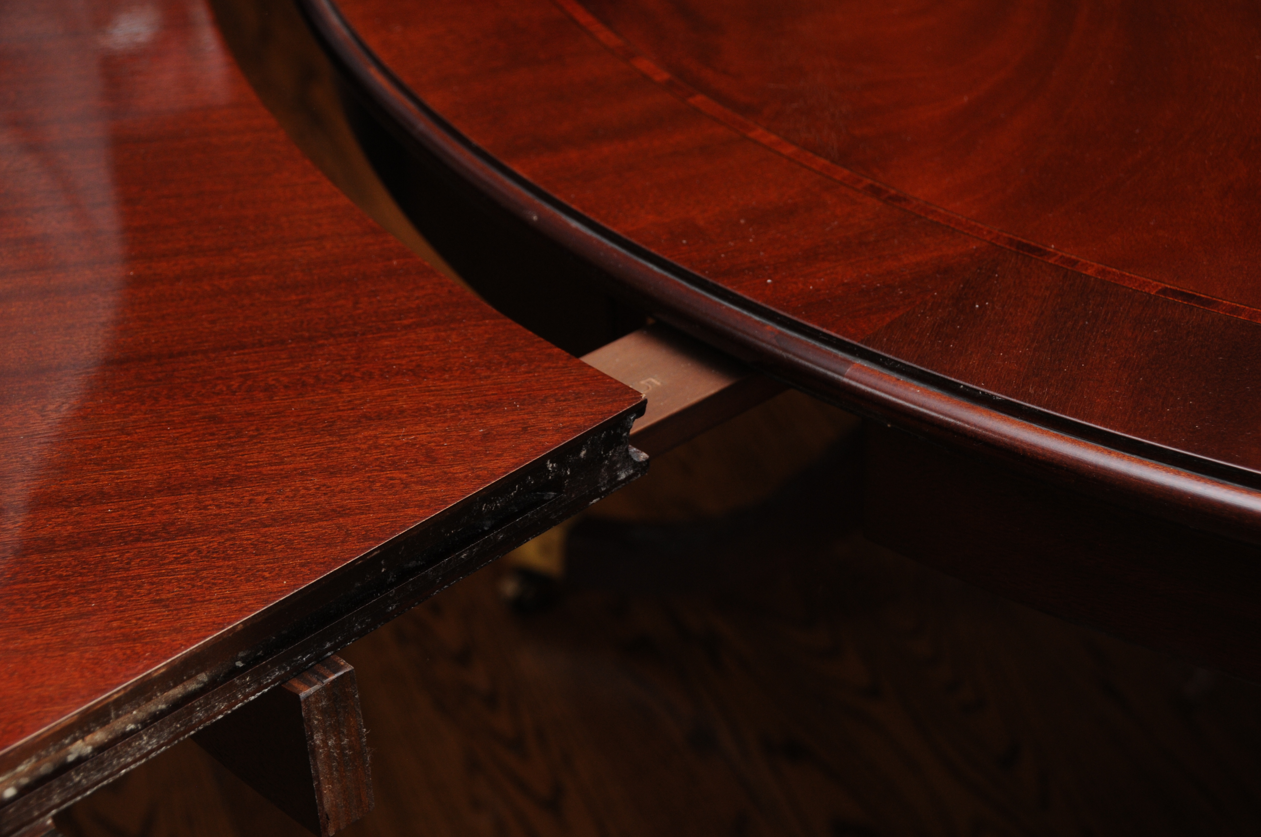 Regency Style Round Mahogany Dining Table and Hickory Chair "Marlboro" Chairs