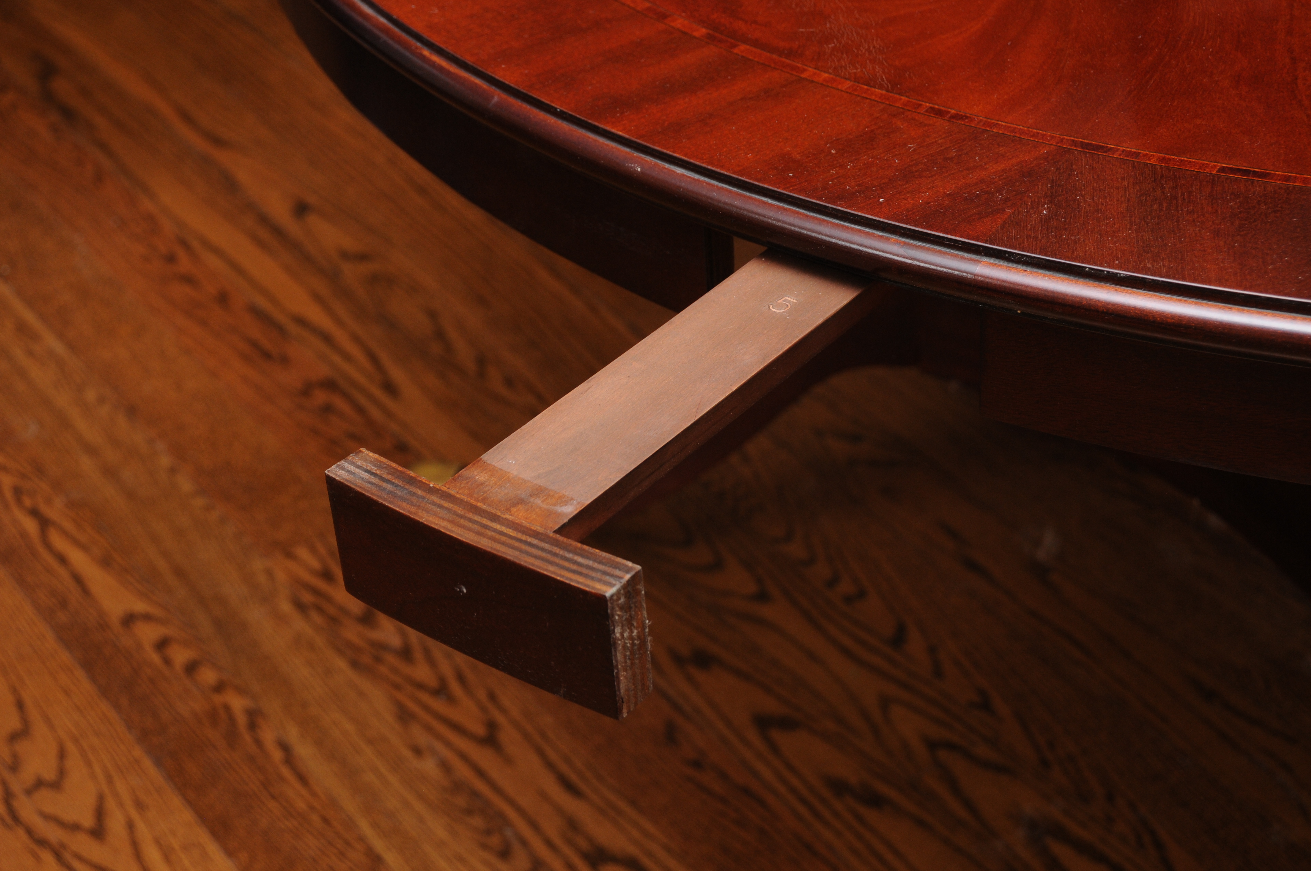 Regency Style Round Mahogany Dining Table and Hickory Chair "Marlboro" Chairs