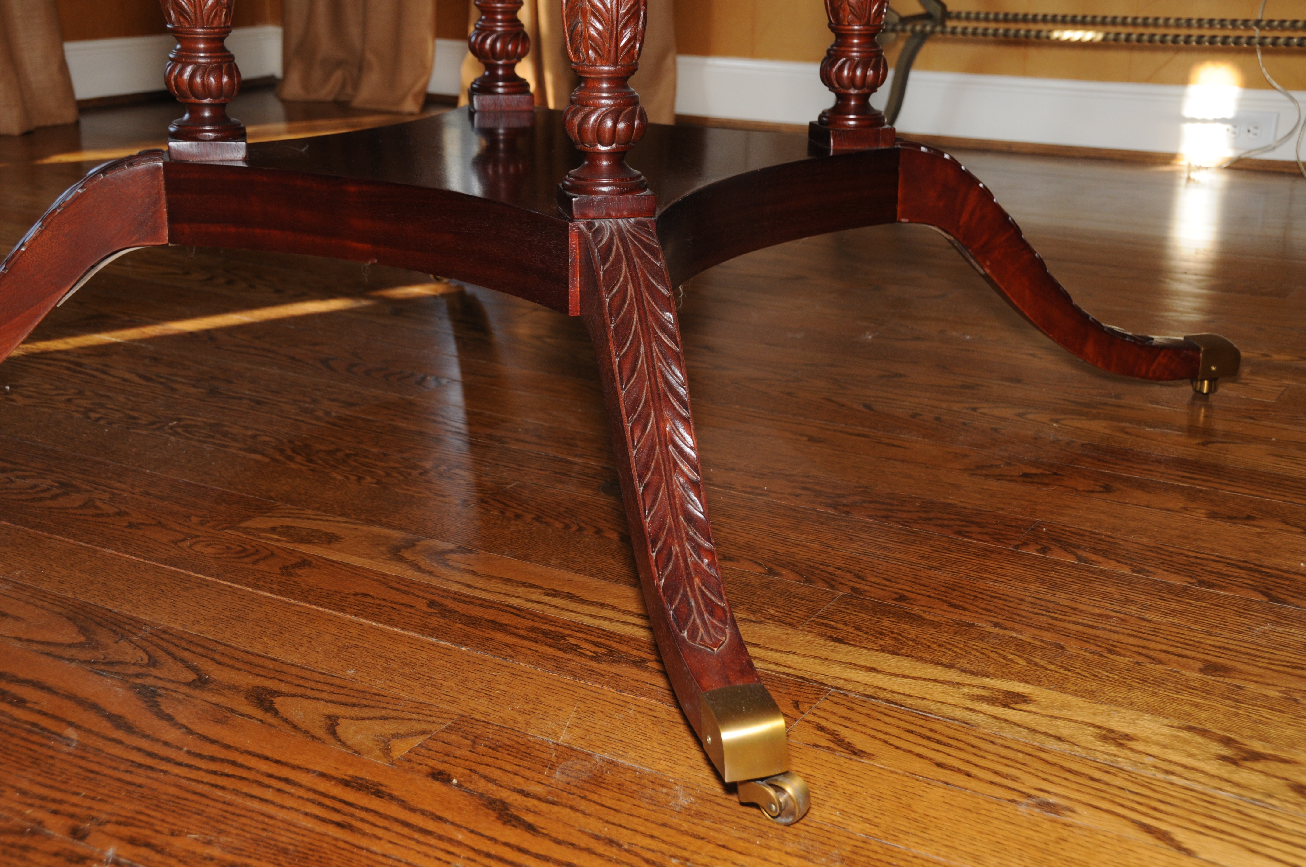 Regency Style Round Mahogany Dining Table and Hickory Chair "Marlboro" Chairs