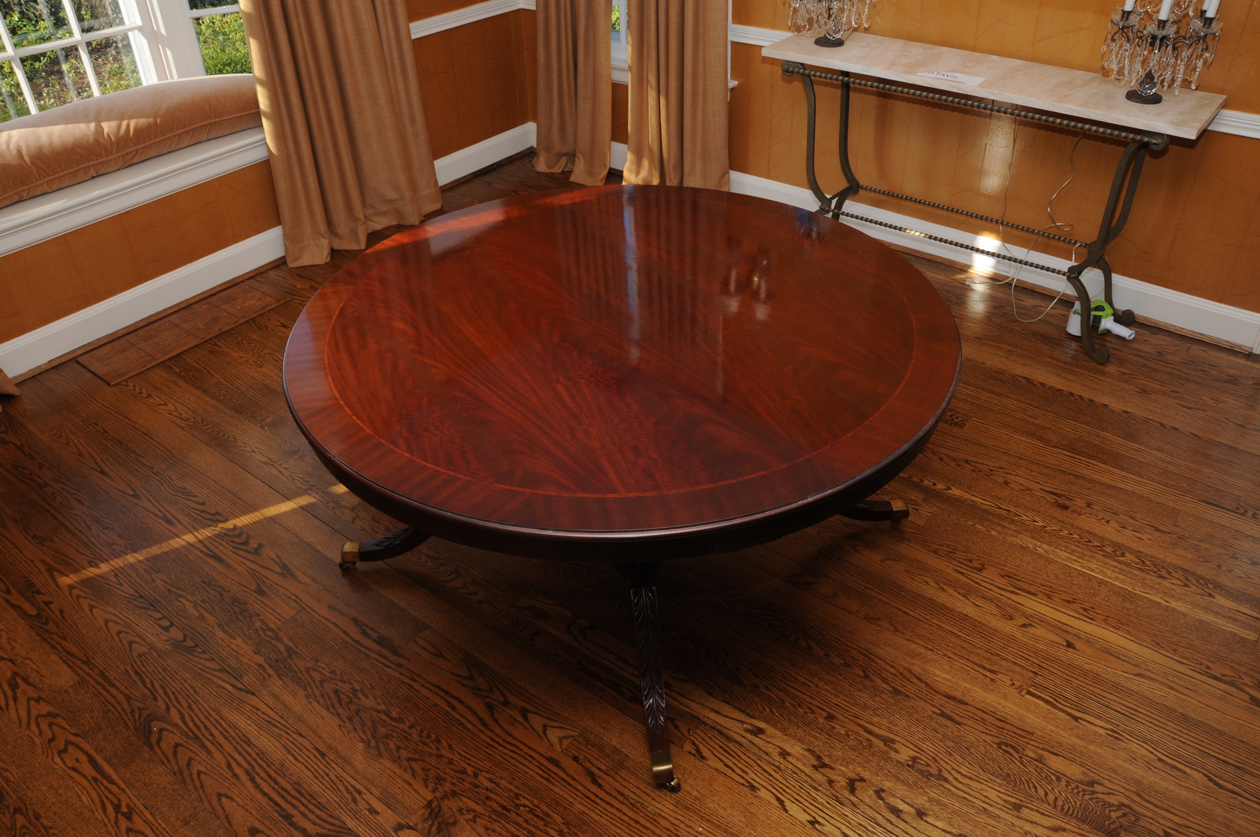 Regency Style Round Mahogany Dining Table and Hickory Chair "Marlboro" Chairs