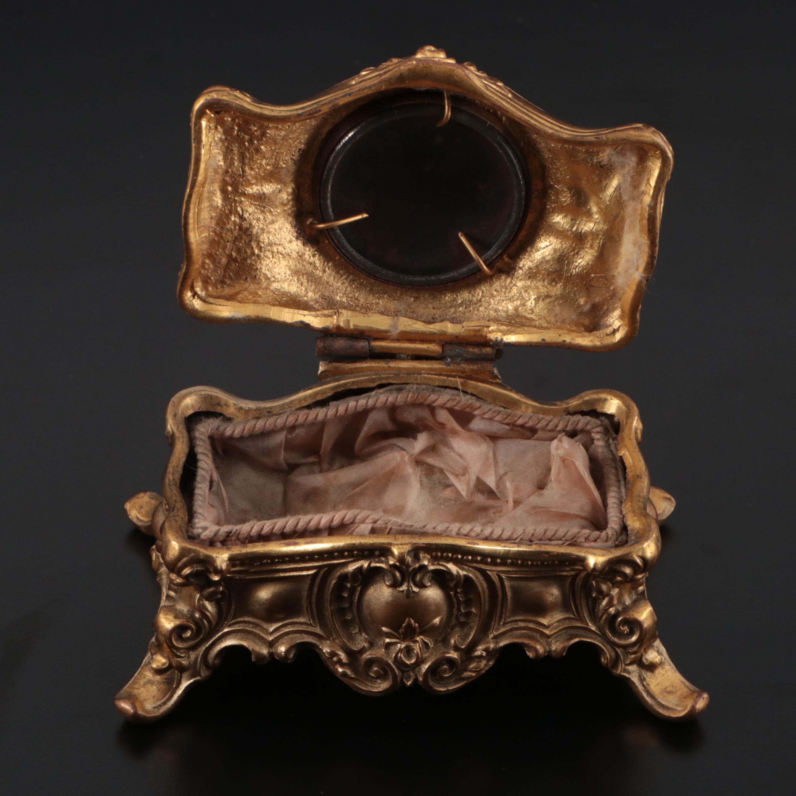 Elgin Guilloche Brass Cigarette Case, Jewelry Casket, Coty Gold Plate Compact