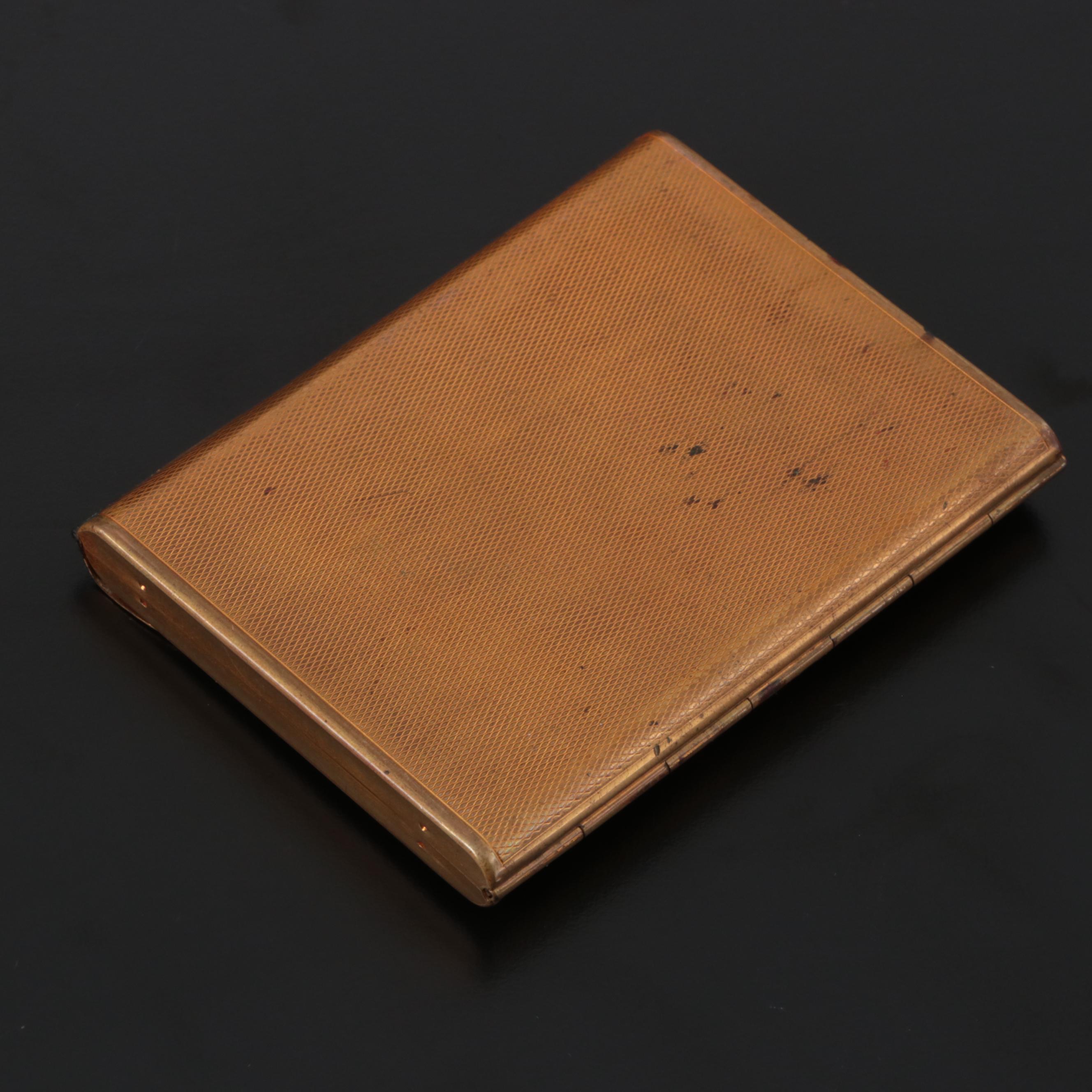 Elgin Guilloche Brass Cigarette Case, Jewelry Casket, Coty Gold Plate Compact