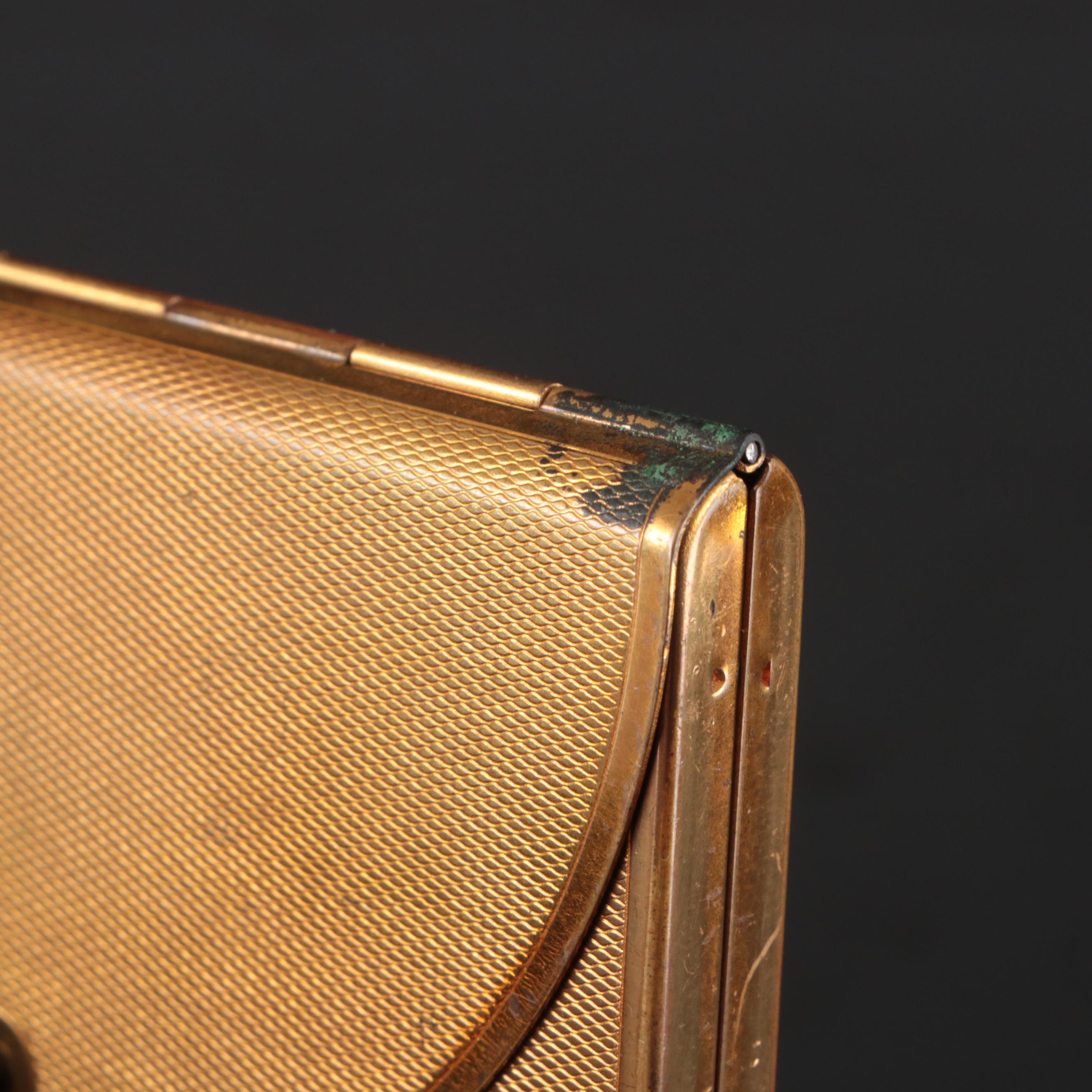 Elgin Guilloche Brass Cigarette Case, Jewelry Casket, Coty Gold Plate Compact