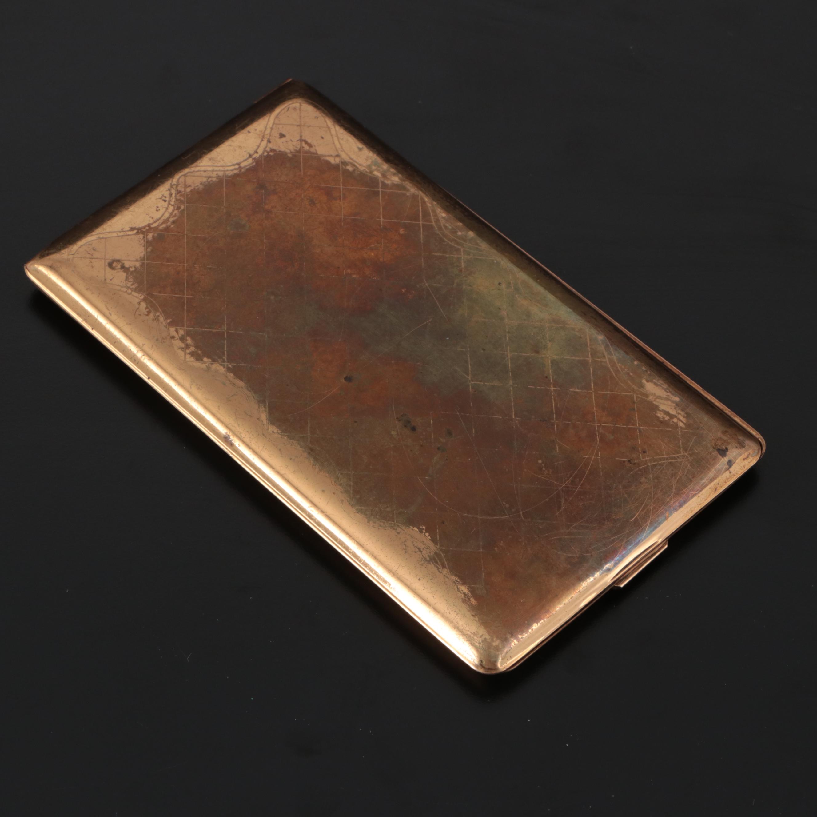 Elgin Guilloche Brass Cigarette Case, Jewelry Casket, Coty Gold Plate Compact