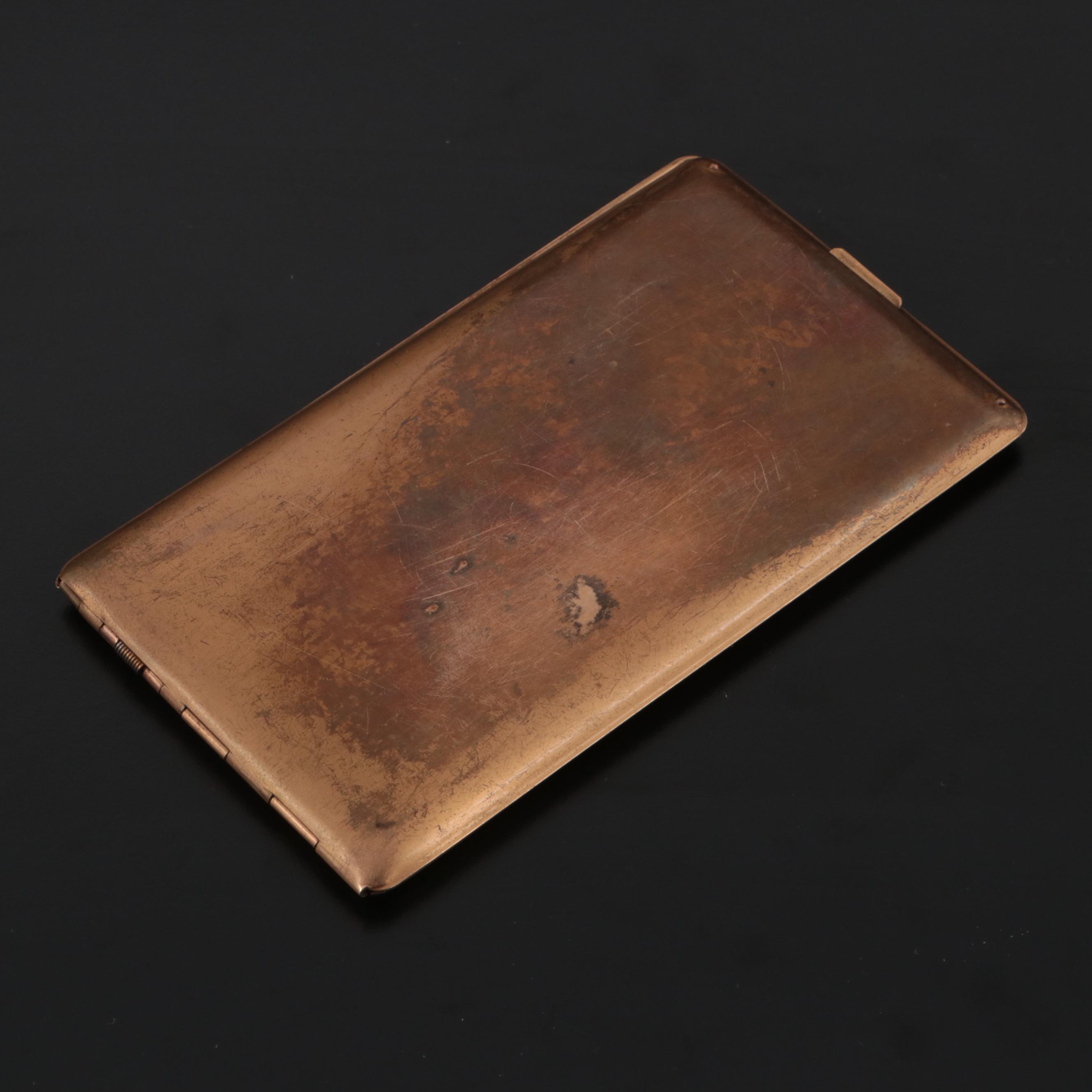 Elgin Guilloche Brass Cigarette Case, Jewelry Casket, Coty Gold Plate Compact