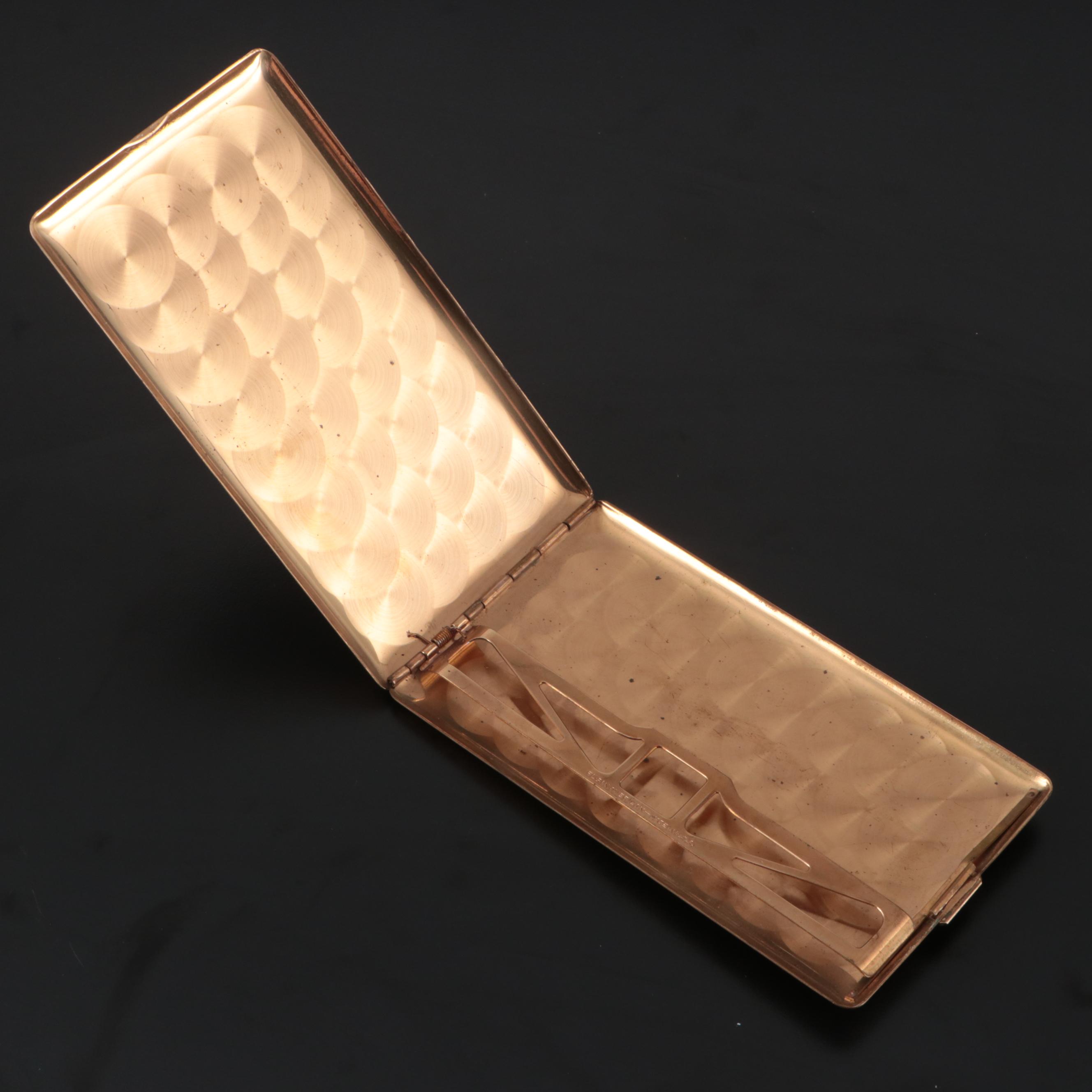 Elgin Guilloche Brass Cigarette Case, Jewelry Casket, Coty Gold Plate Compact