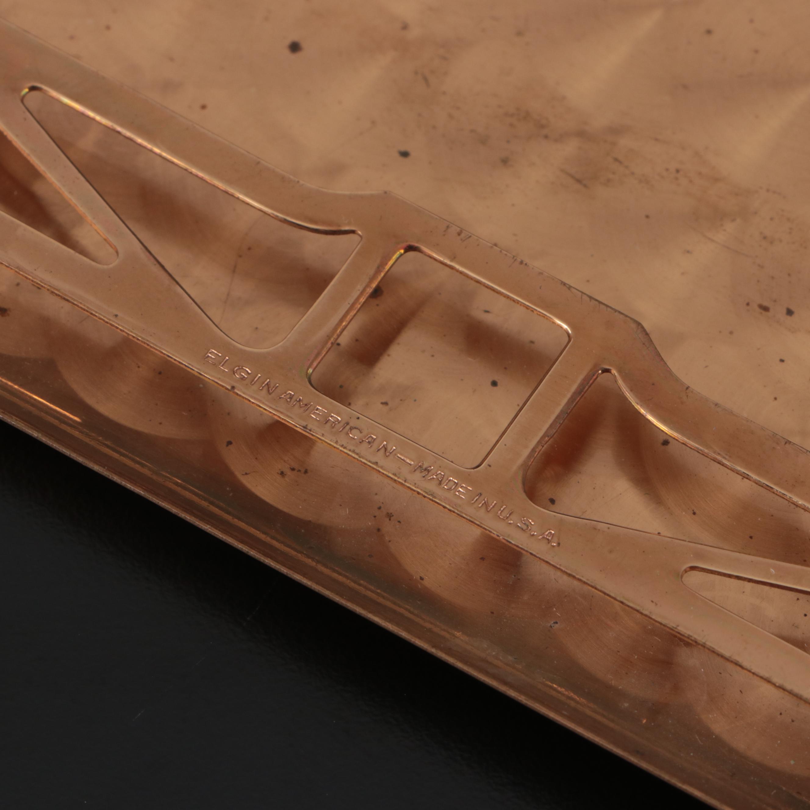 Elgin Guilloche Brass Cigarette Case, Jewelry Casket, Coty Gold Plate Compact