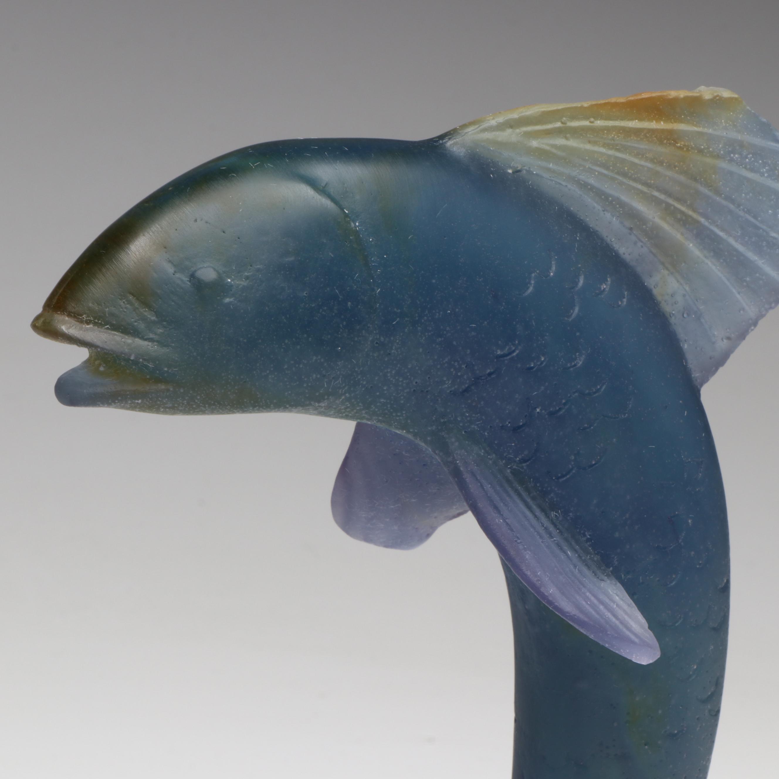 Daum Pâte de Verre "Jumping Fish" and "Diving Fish" Glass Sculptures