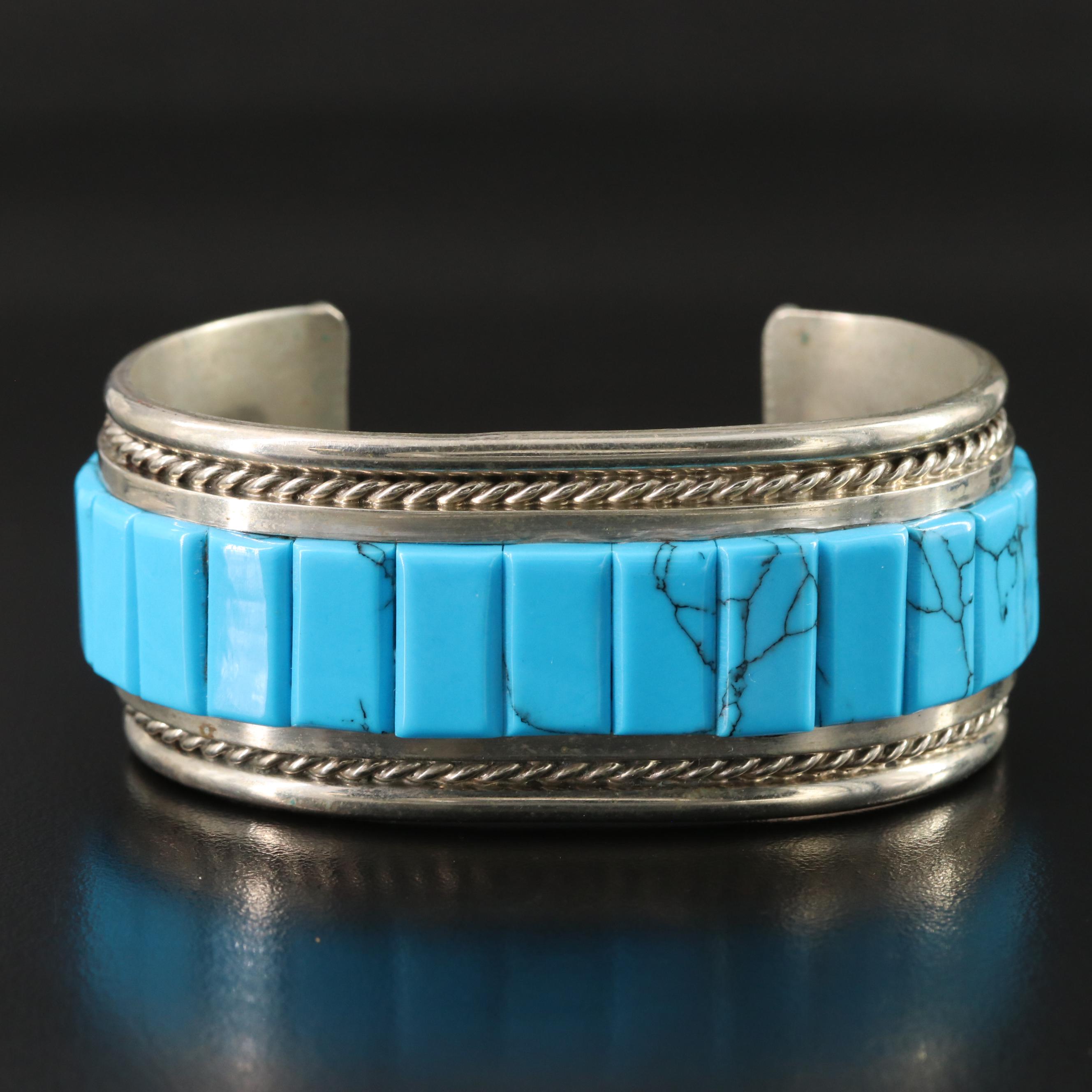 Faux Turquoise Cobble Stone Cuff Bracelet