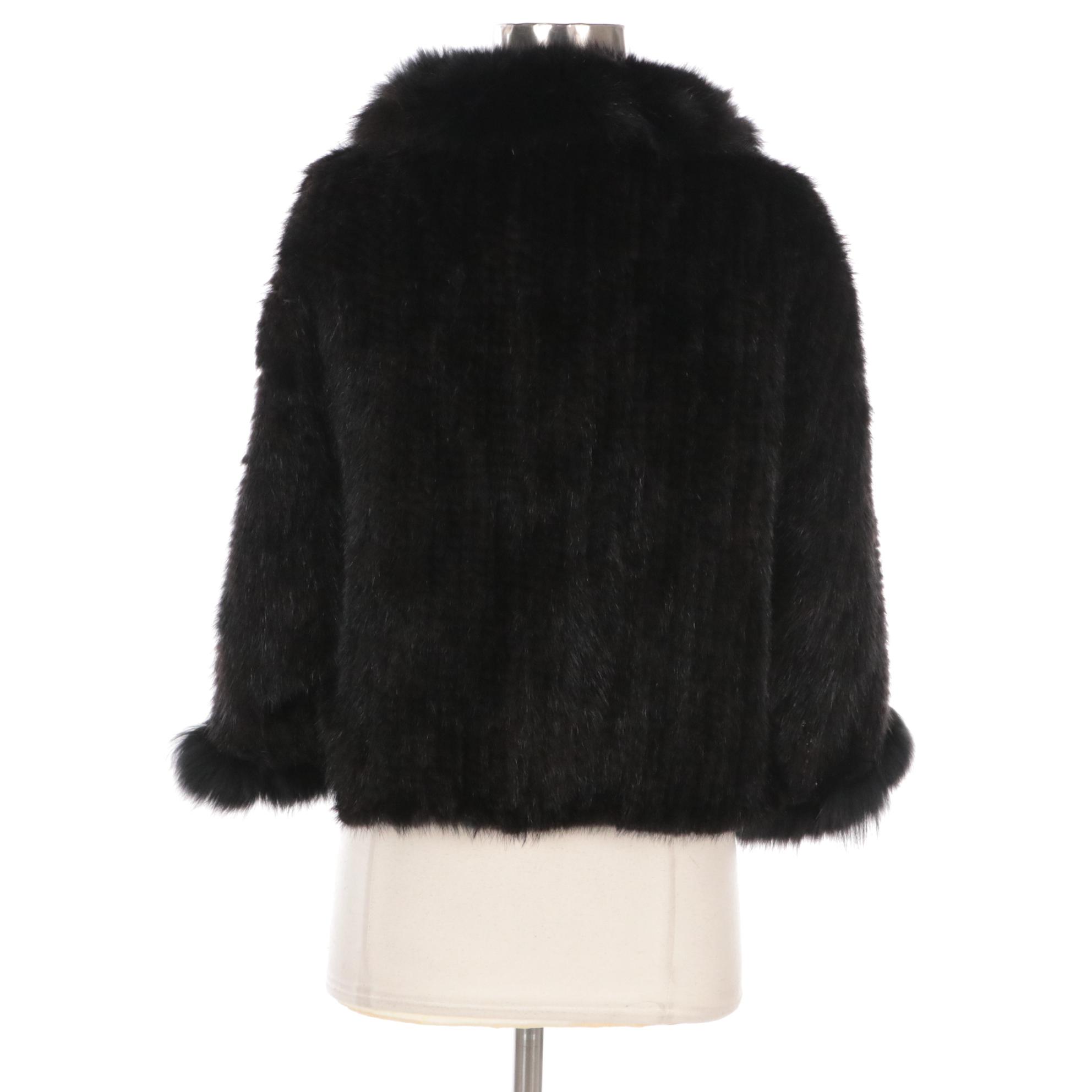 Mink Flat Fur Woven Capelet with Fox Fur Trim