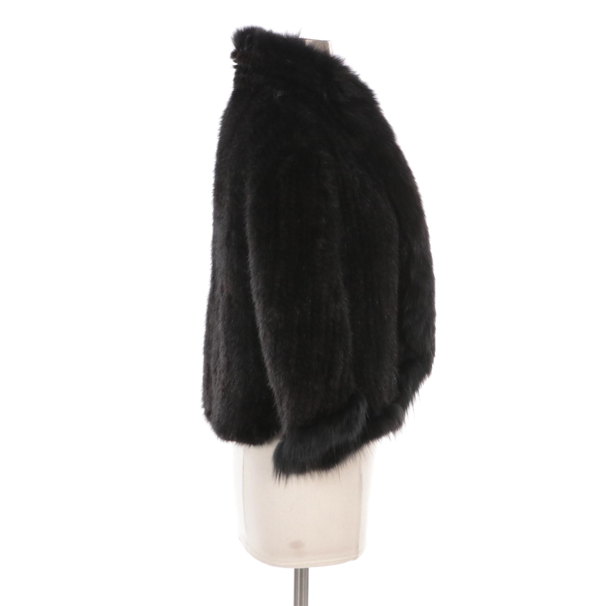 Mink Flat Fur Woven Capelet with Fox Fur Trim