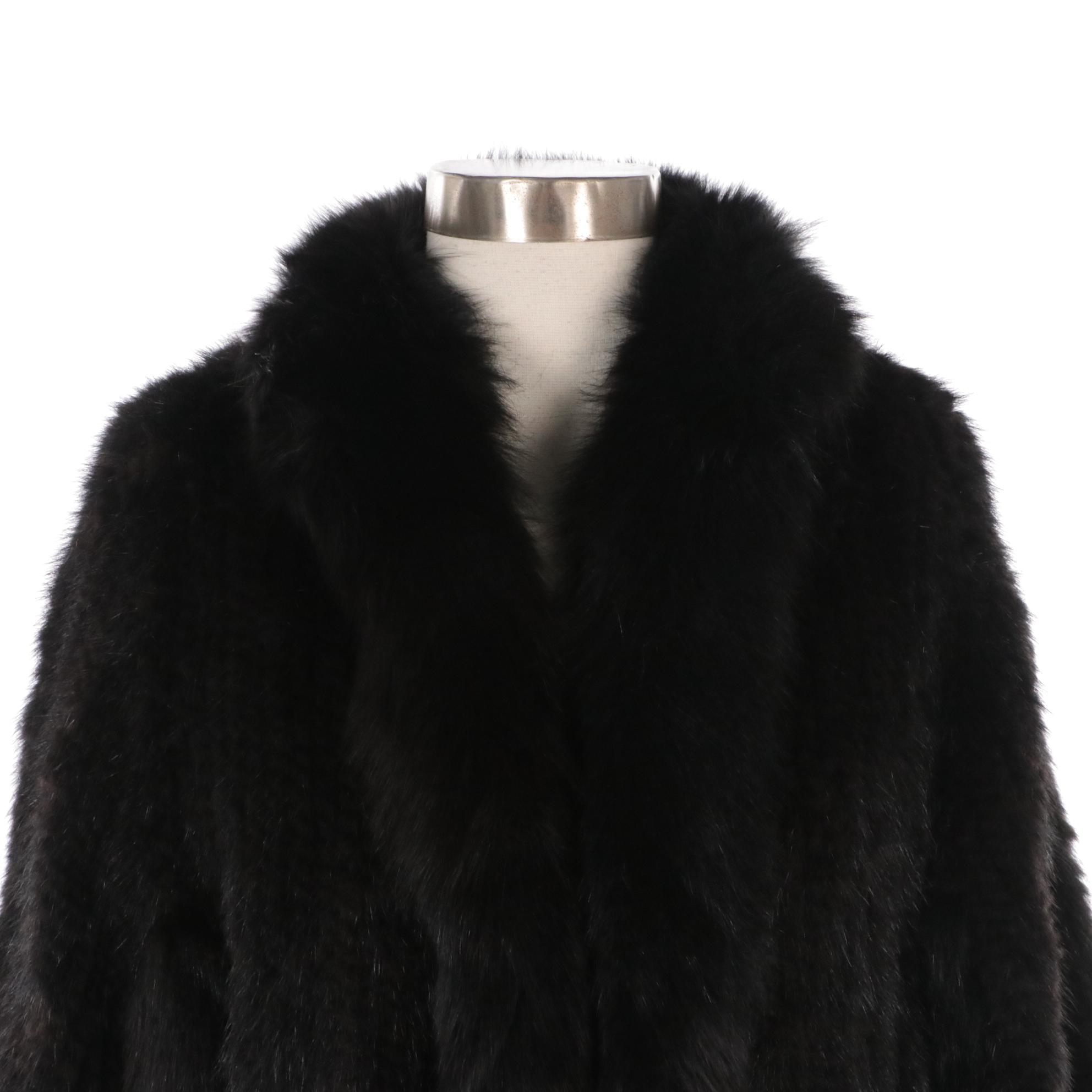 Mink Flat Fur Woven Capelet with Fox Fur Trim