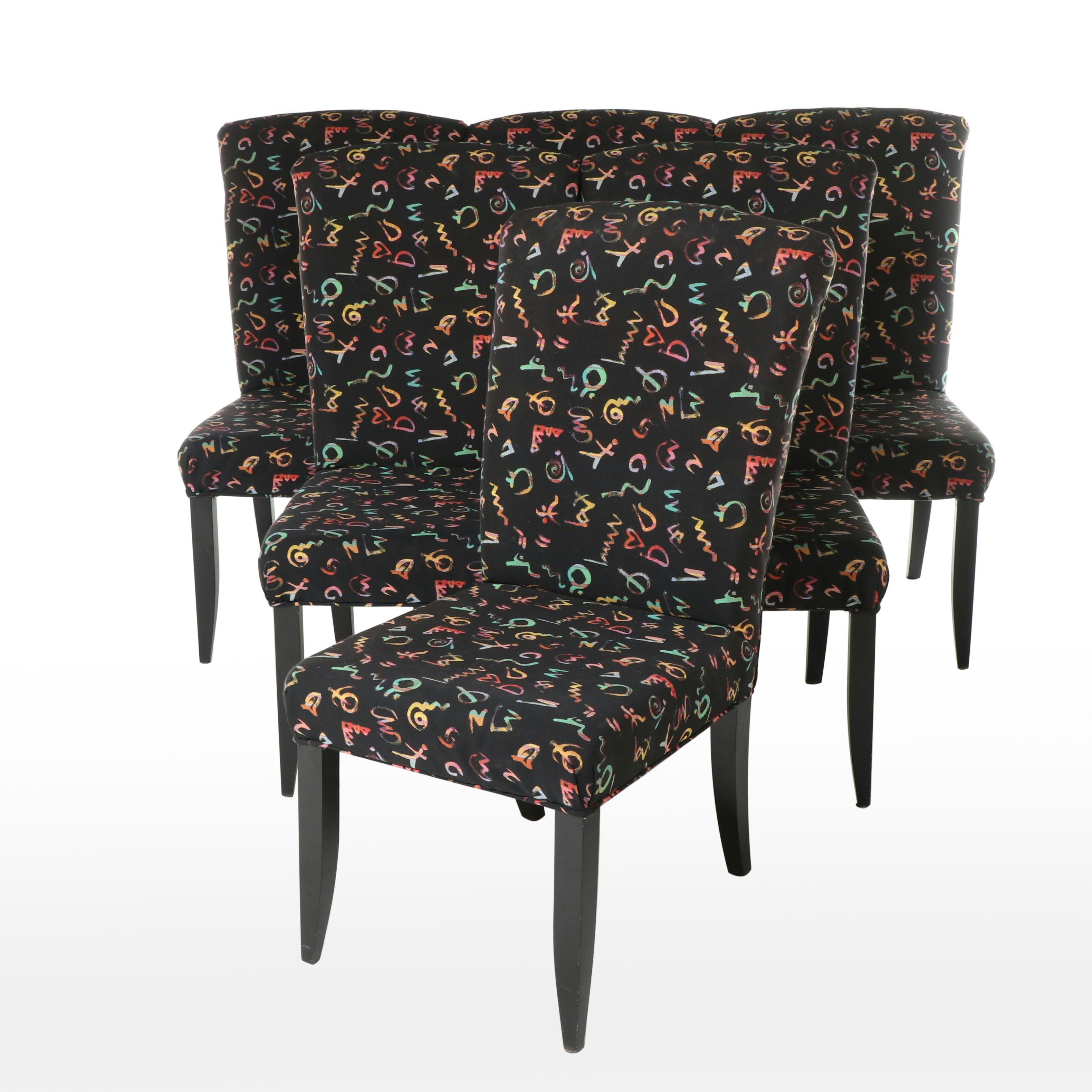Six Thayer Coggin Inc. Postmodernist Ebonized and Custom-Upholstered Side Chairs