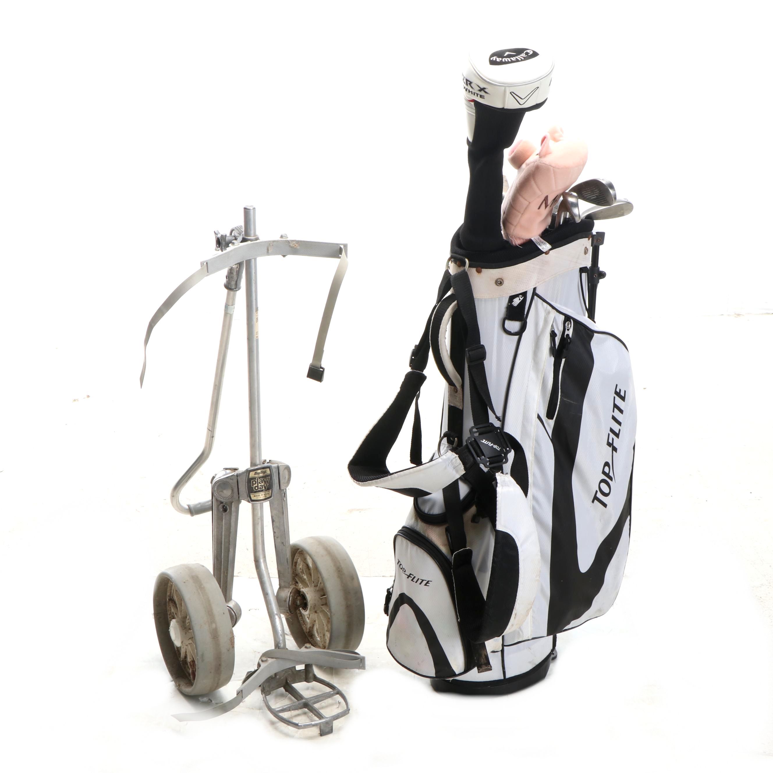 Callaway Razr X Driver, Top Flite 431 Stainless Aero Irons with Golf Bag & Cart