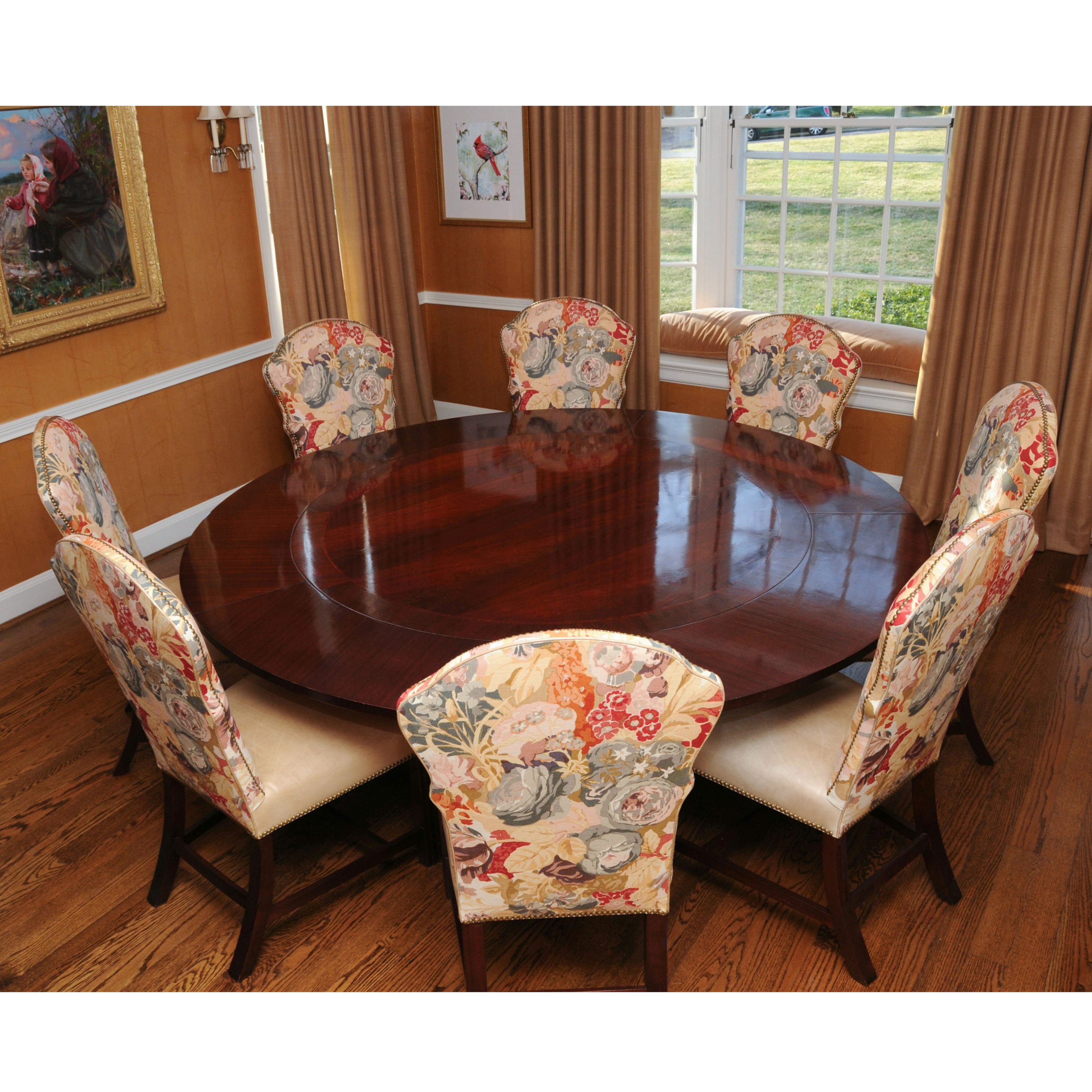 Regency Style Round Mahogany Dining Table and Hickory Chair "Marlboro" Chairs