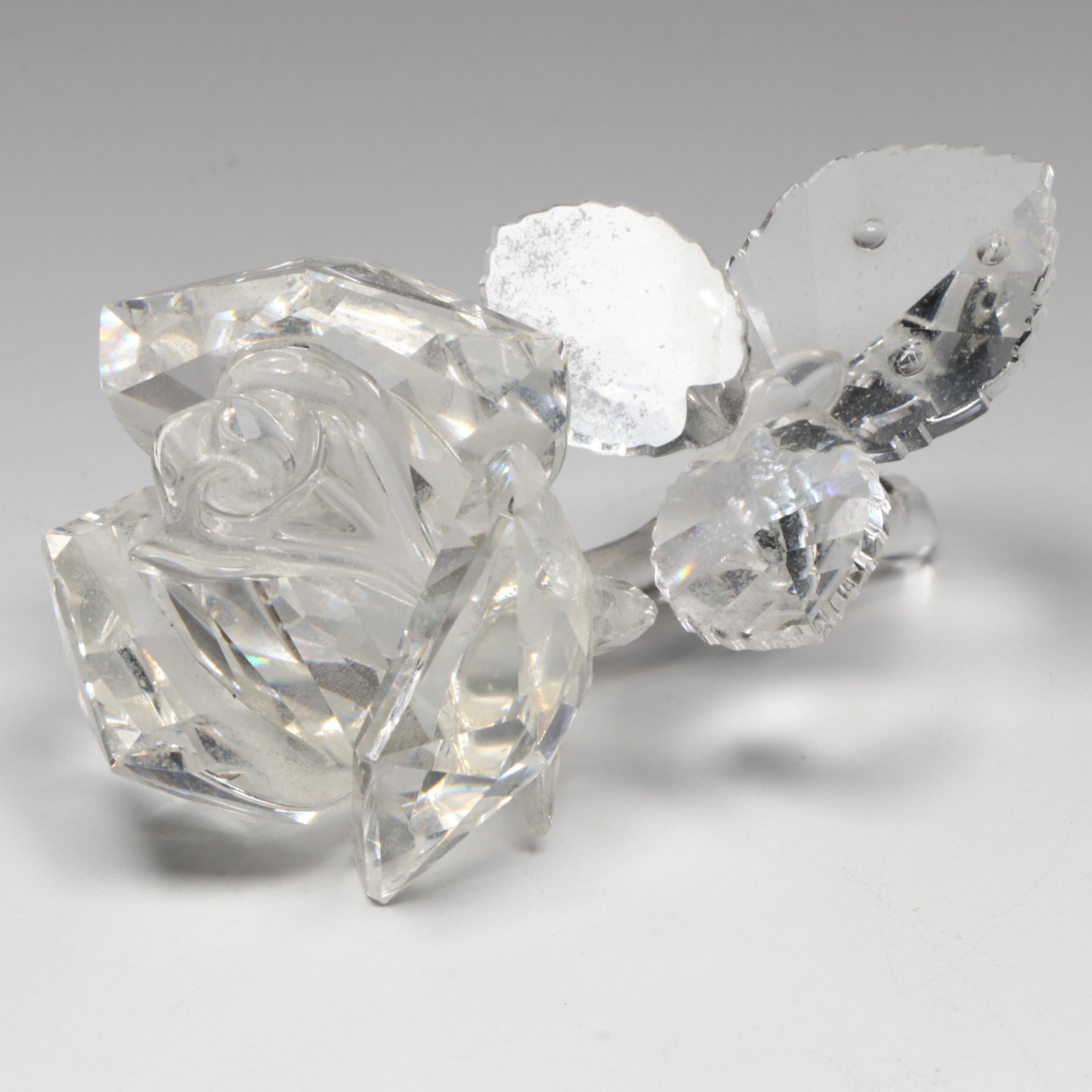 Swarovski "Vase of Roses," "The Rose," and "Orchid Blossom" Crystal Figurines