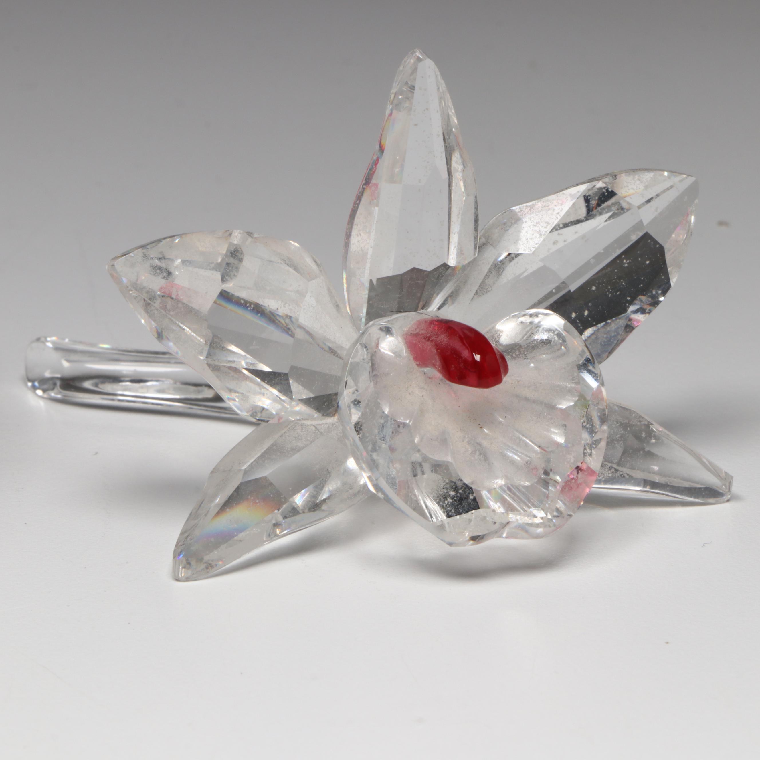 Swarovski "Vase of Roses," "The Rose," and "Orchid Blossom" Crystal Figurines