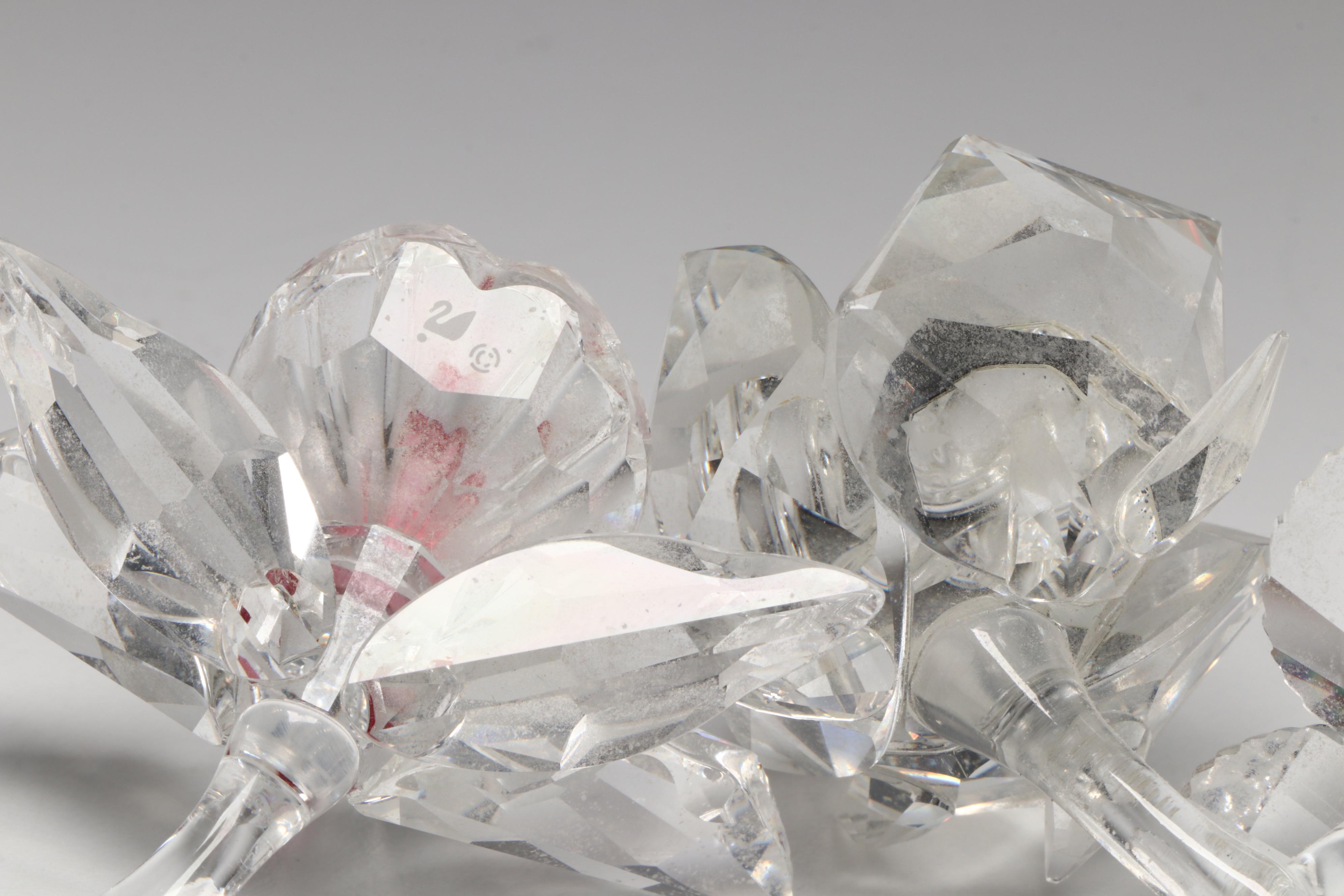 Swarovski "Vase of Roses," "The Rose," and "Orchid Blossom" Crystal Figurines