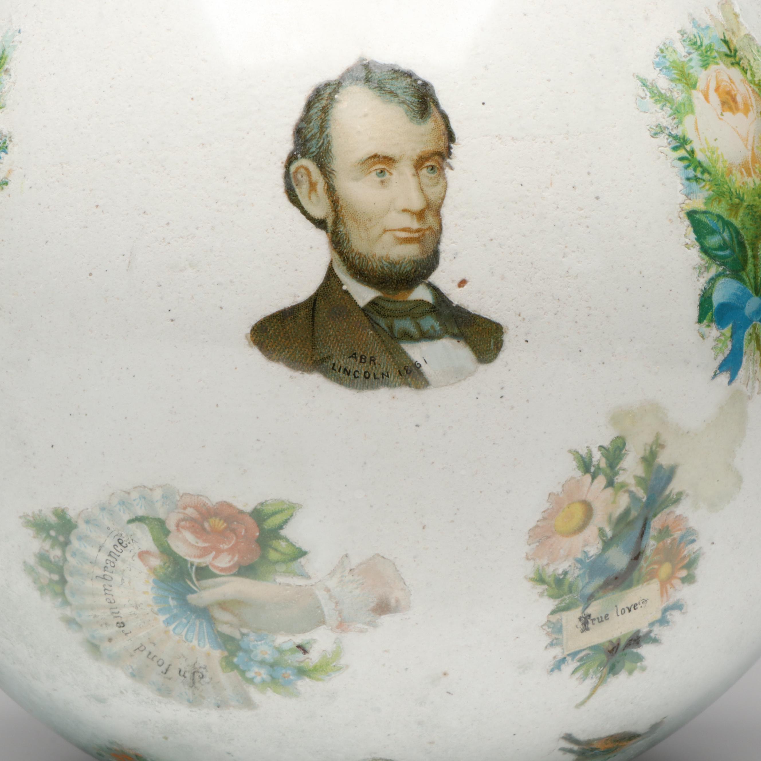 Victorian Potichomania Blown Glass Gazing Ball with Painted Silver Overlay Vase