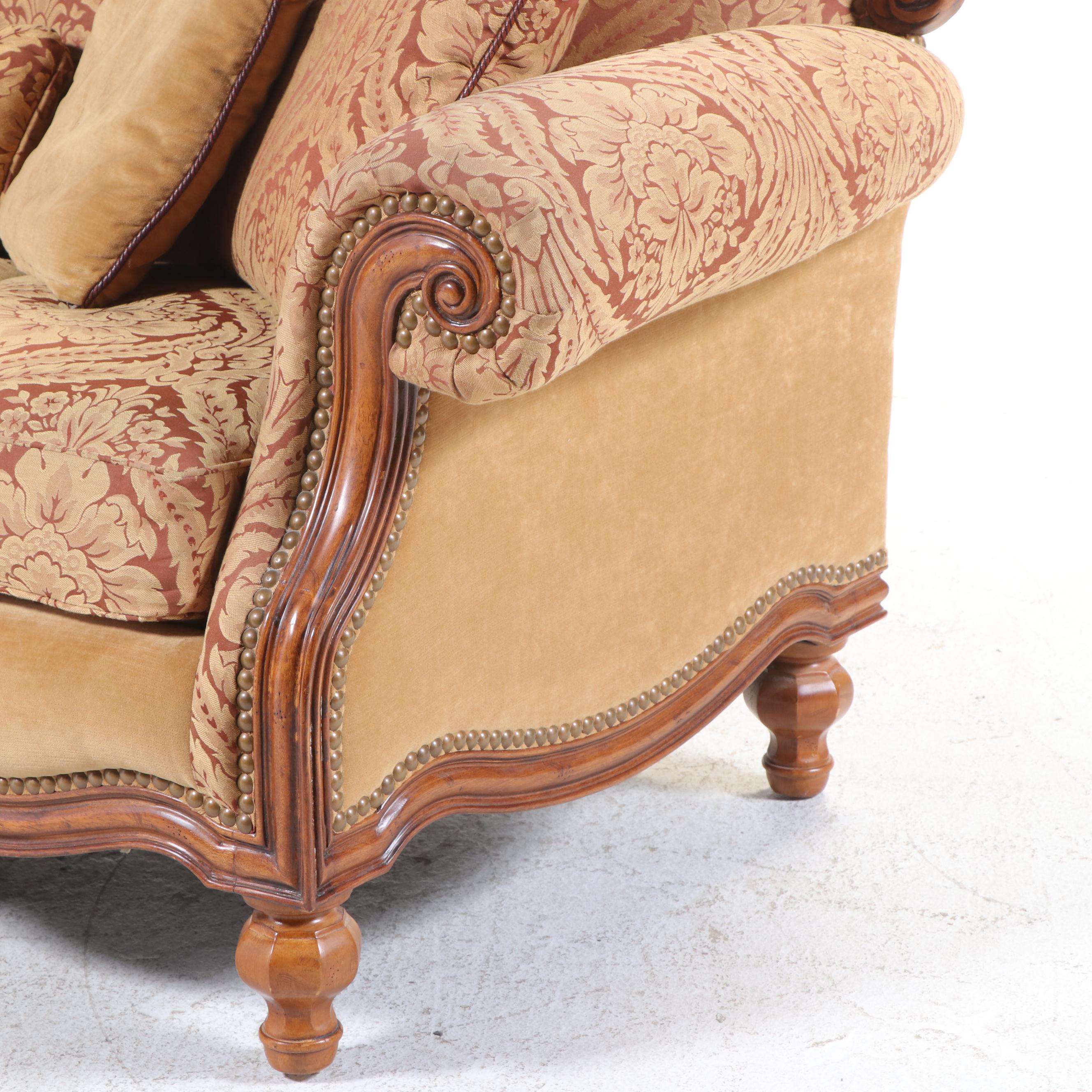 Thomasville French Provincial Style Fruitwood-Stained & Custom-Upholstered Sofa