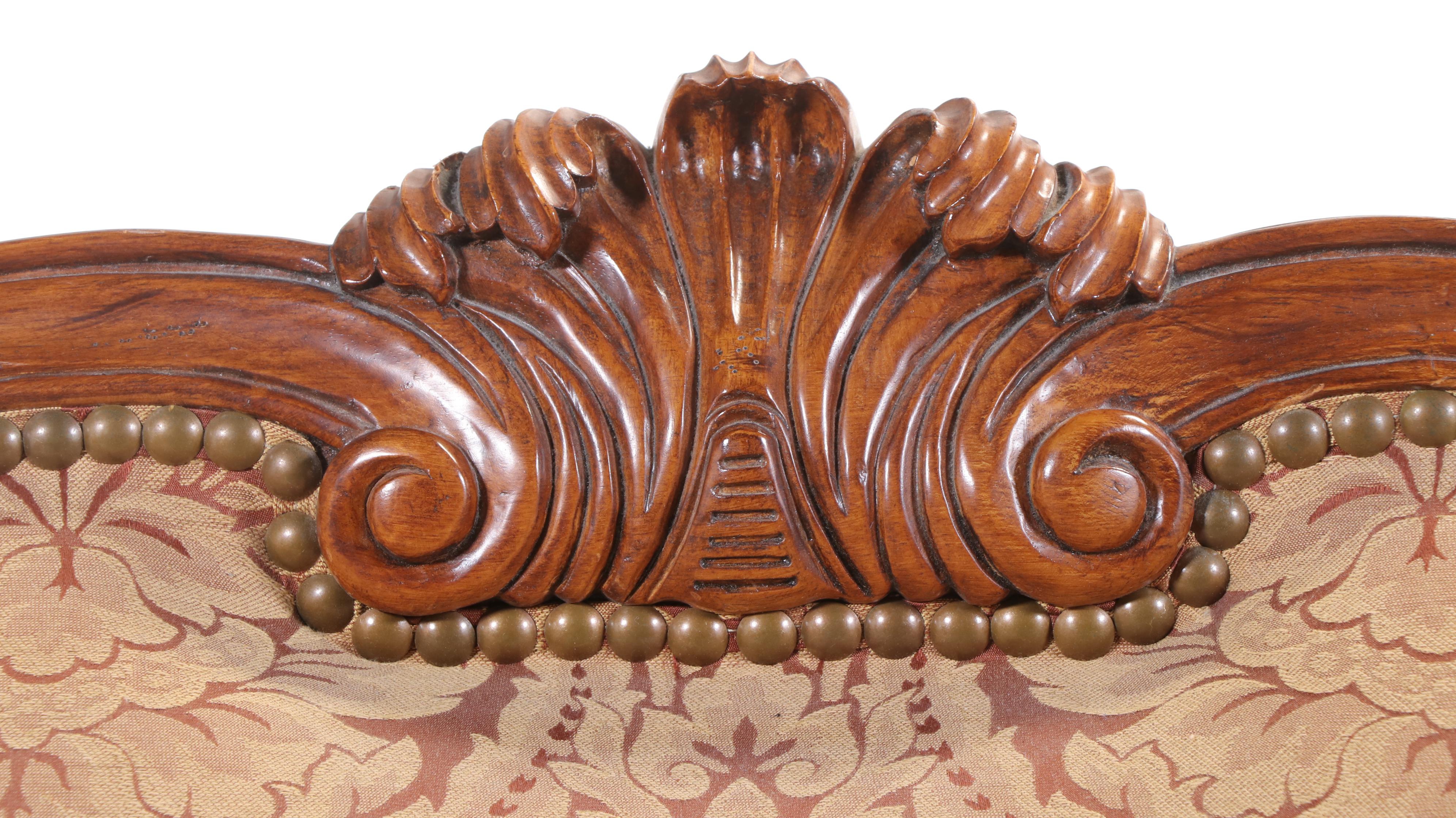 Thomasville French Provincial Style Fruitwood-Stained & Custom-Upholstered Sofa