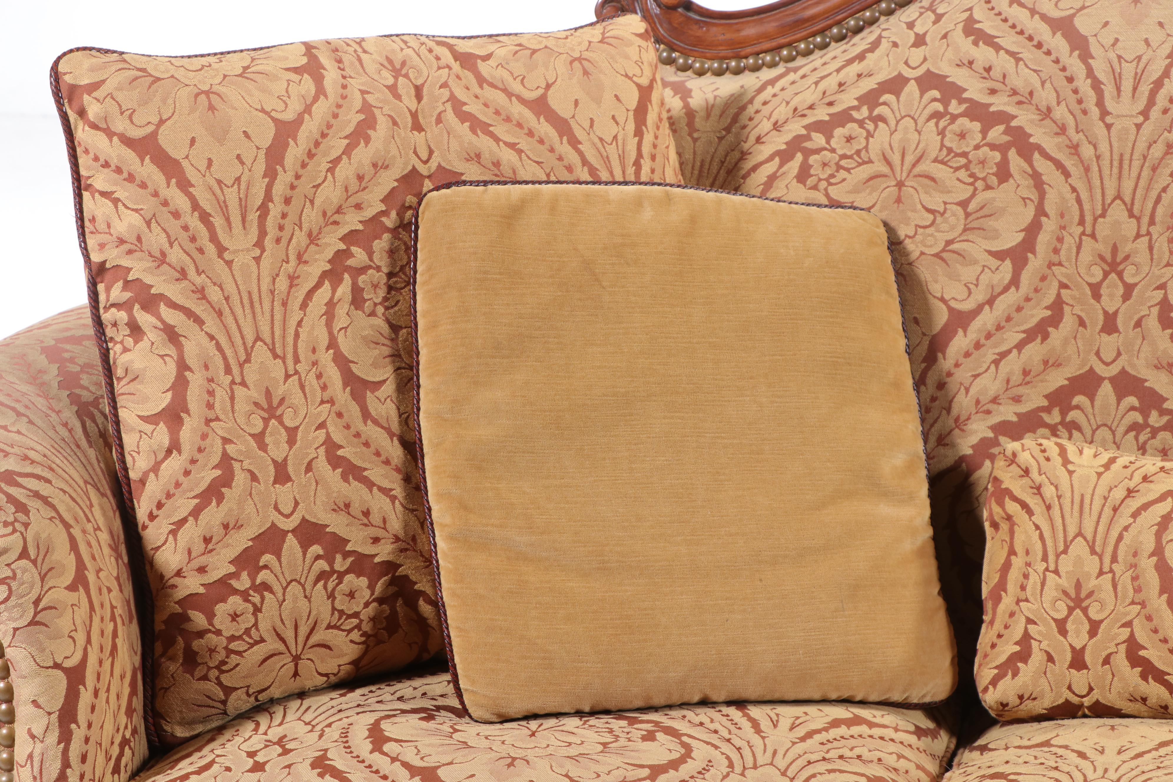 Thomasville French Provincial Style Fruitwood-Stained & Custom-Upholstered Sofa