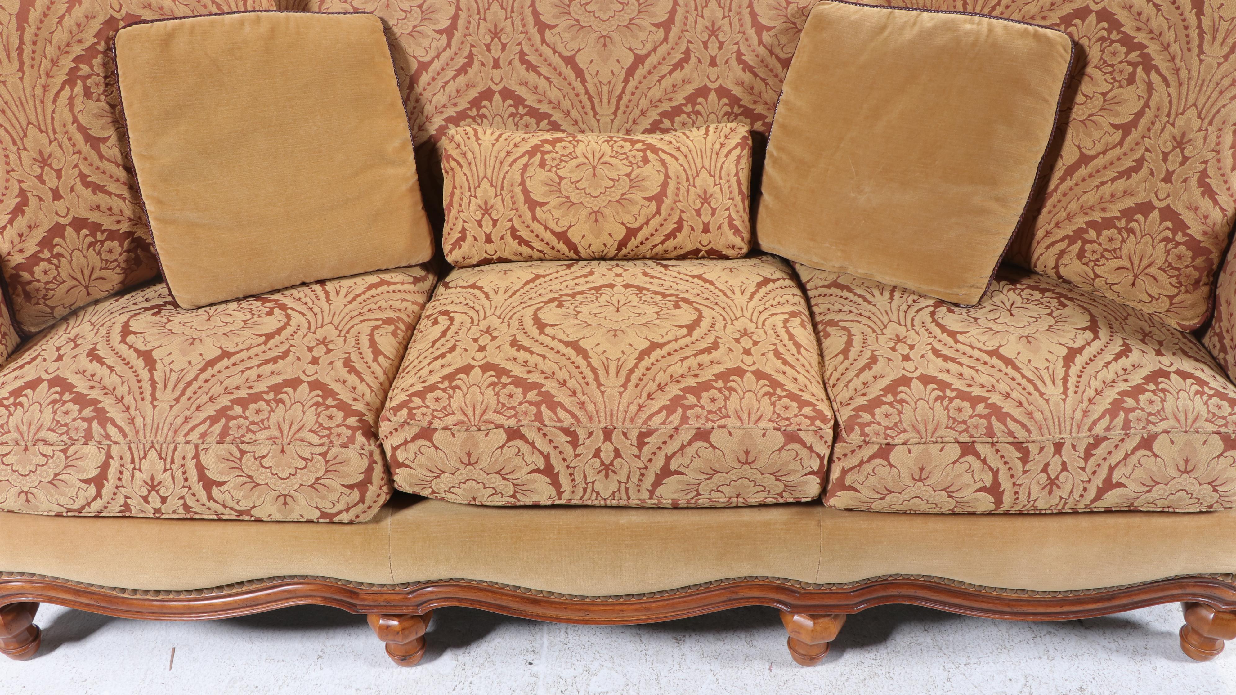 Thomasville French Provincial Style Fruitwood-Stained & Custom-Upholstered Sofa