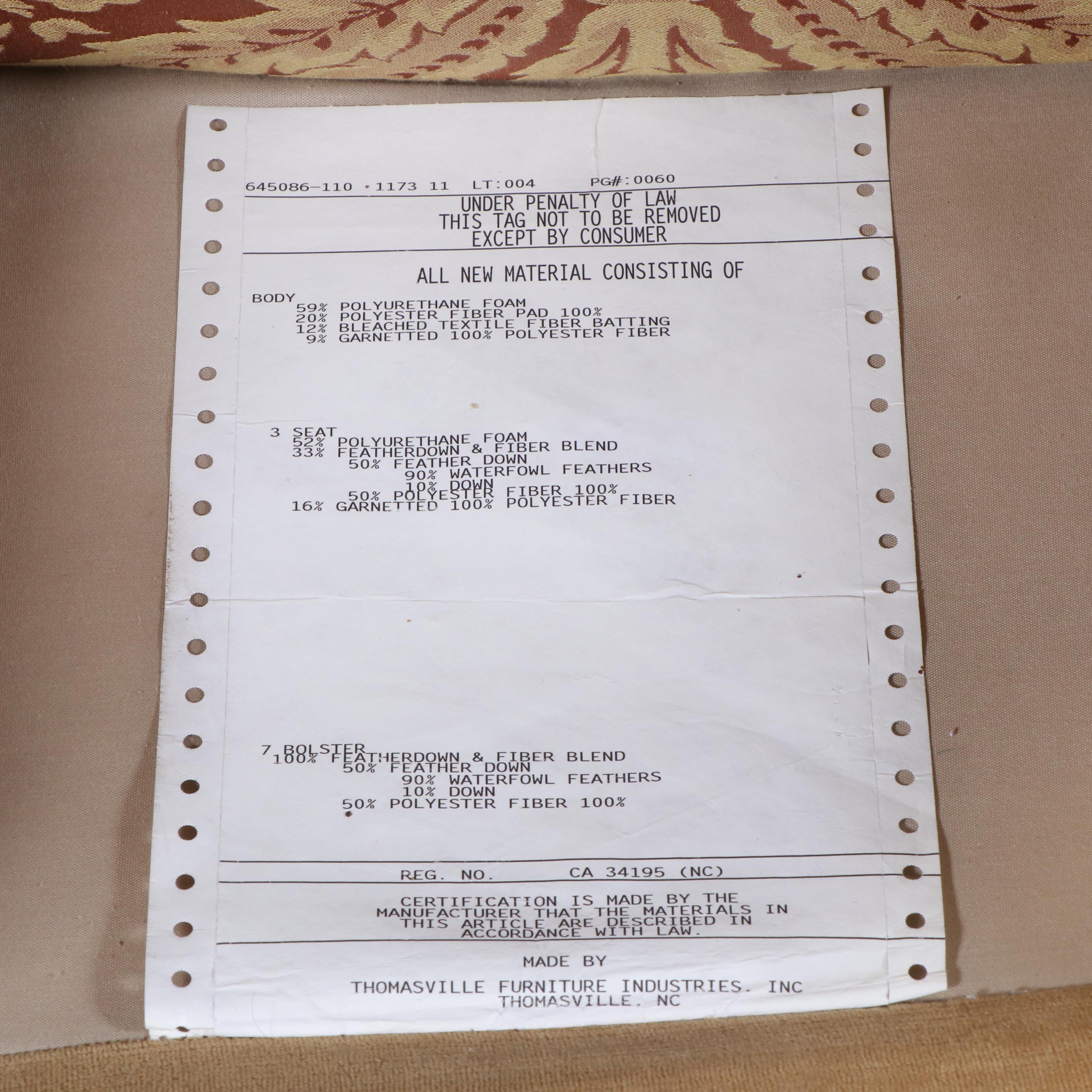 Thomasville French Provincial Style Fruitwood-Stained & Custom-Upholstered Sofa