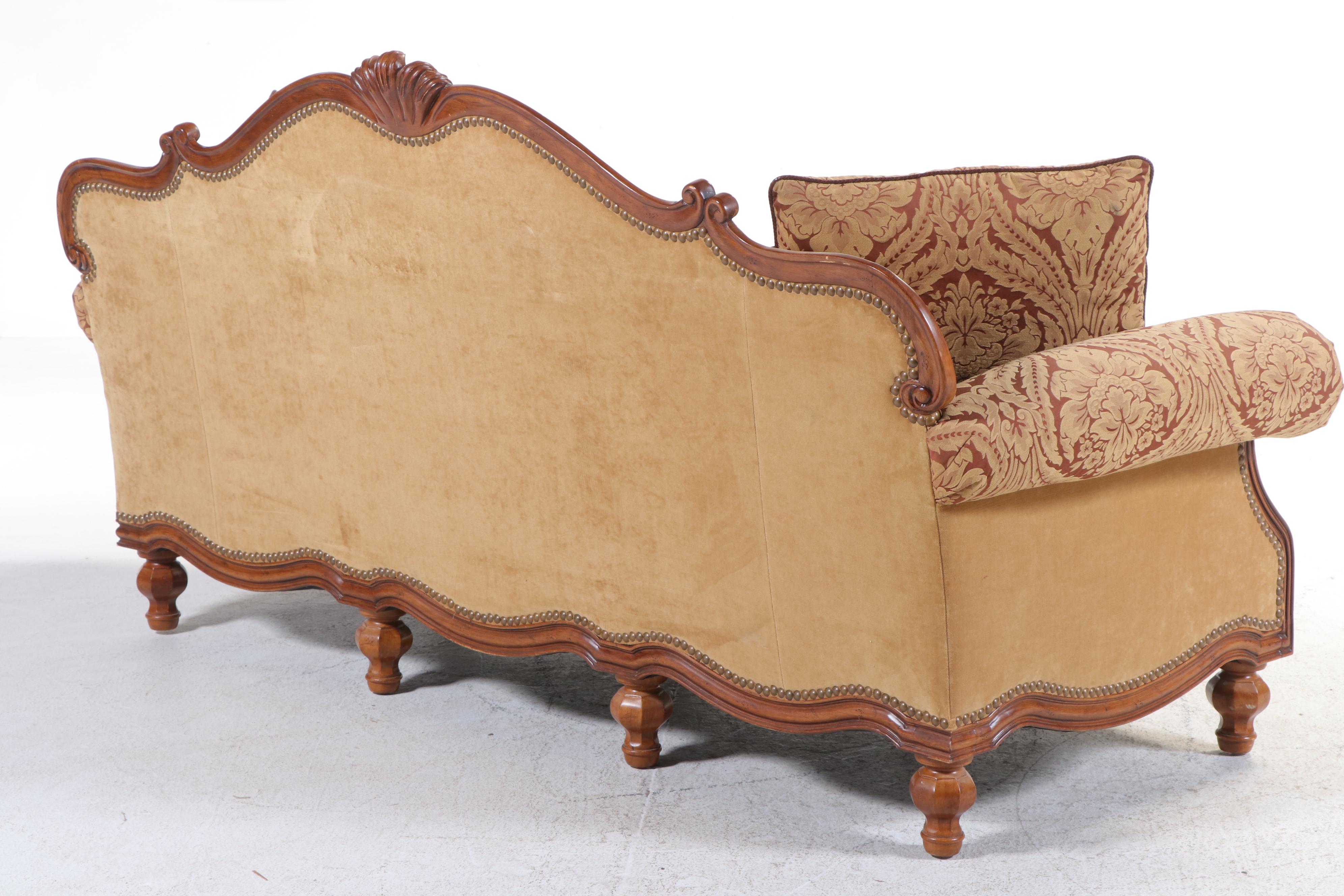 Thomasville French Provincial Style Fruitwood-Stained & Custom-Upholstered Sofa