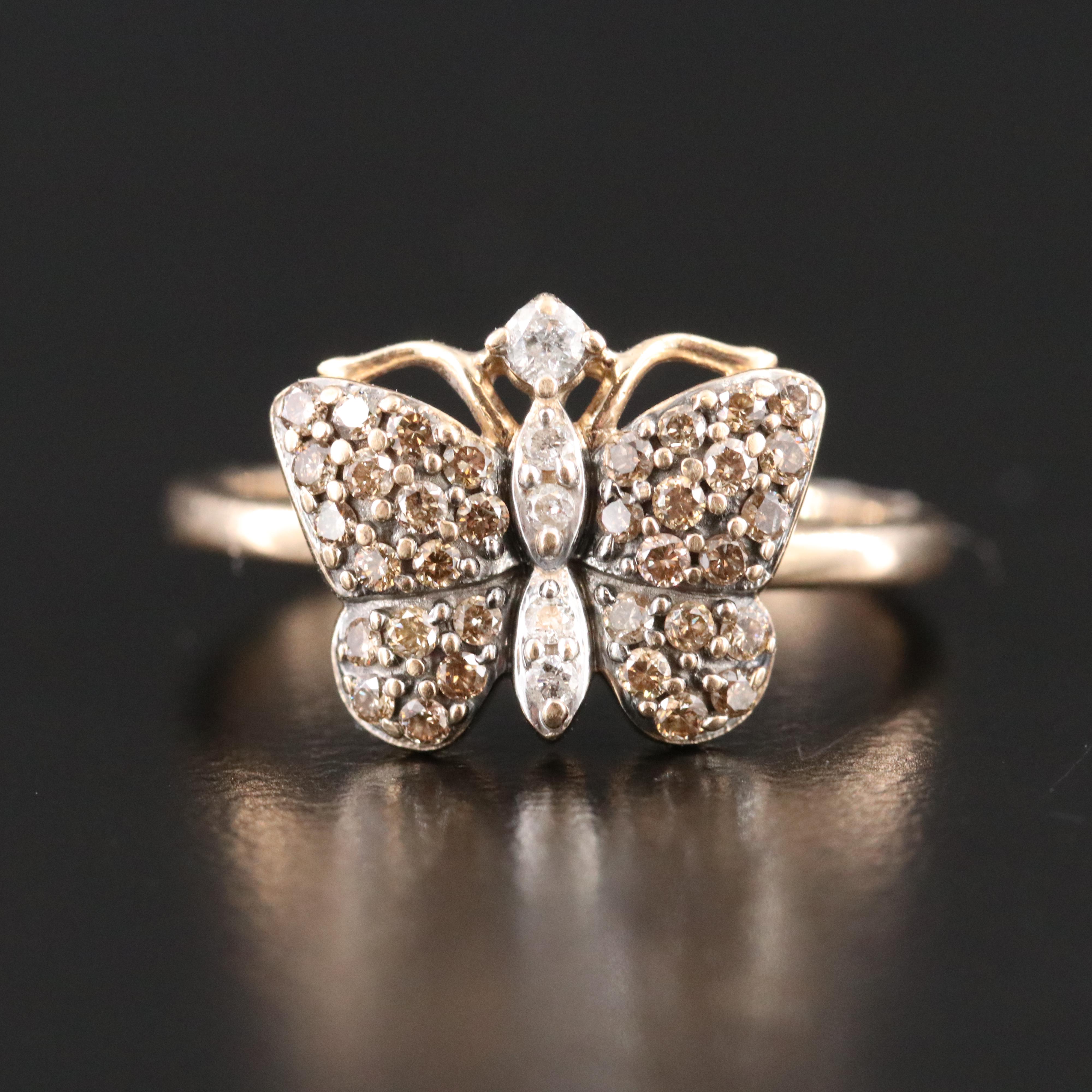 10K 0.45 CTW Diamond Butterfly Ring Featuring Fancy Brown