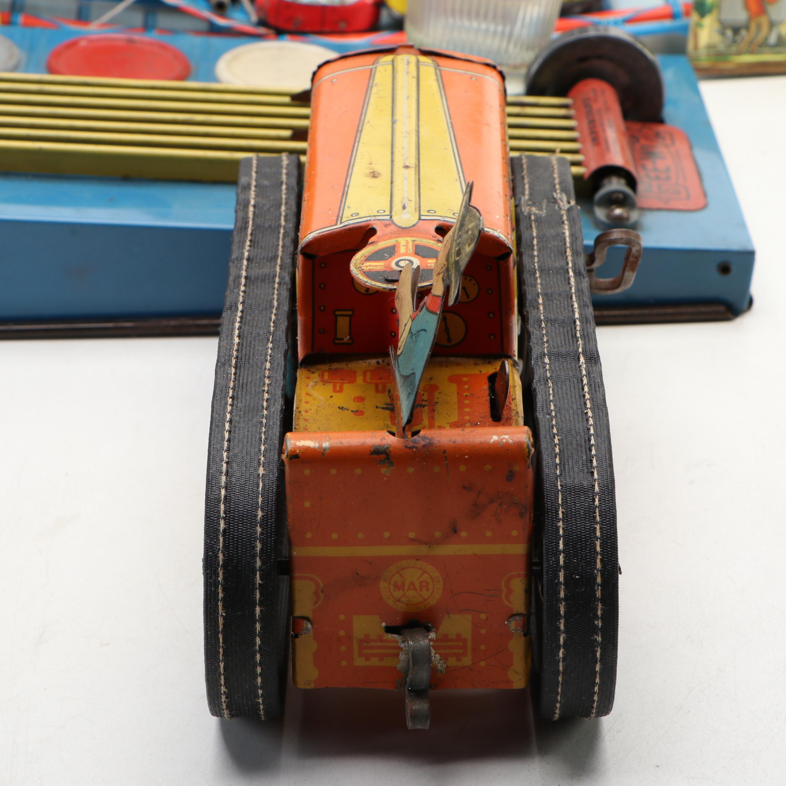 J. Chein Tin Litho Wind-Up Roller Coaster with Technofix Silver Mine Toy