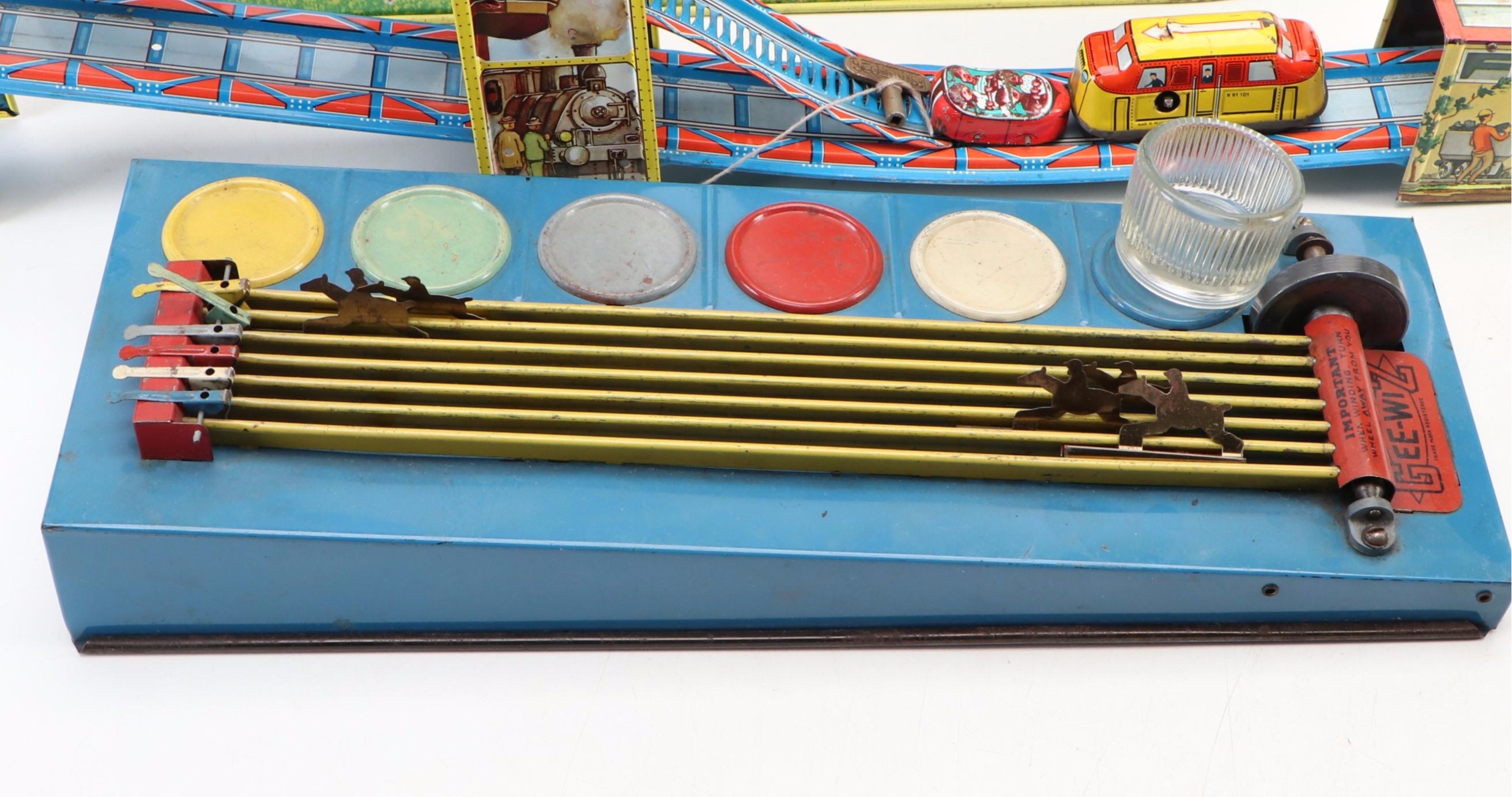 J. Chein Tin Litho Wind-Up Roller Coaster with Technofix Silver Mine Toy