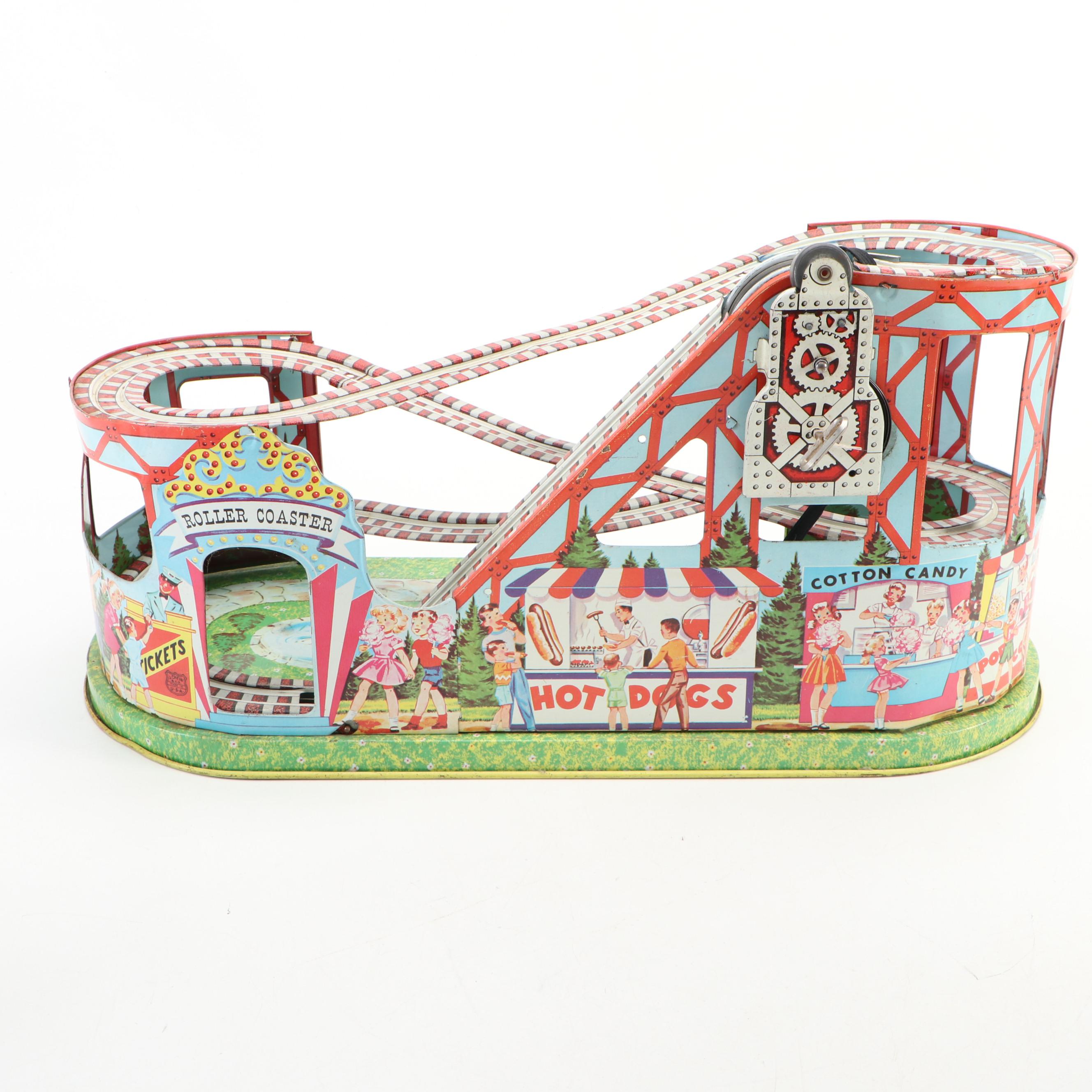 J. Chein Tin Litho Wind-Up Roller Coaster with Technofix Silver Mine Toy