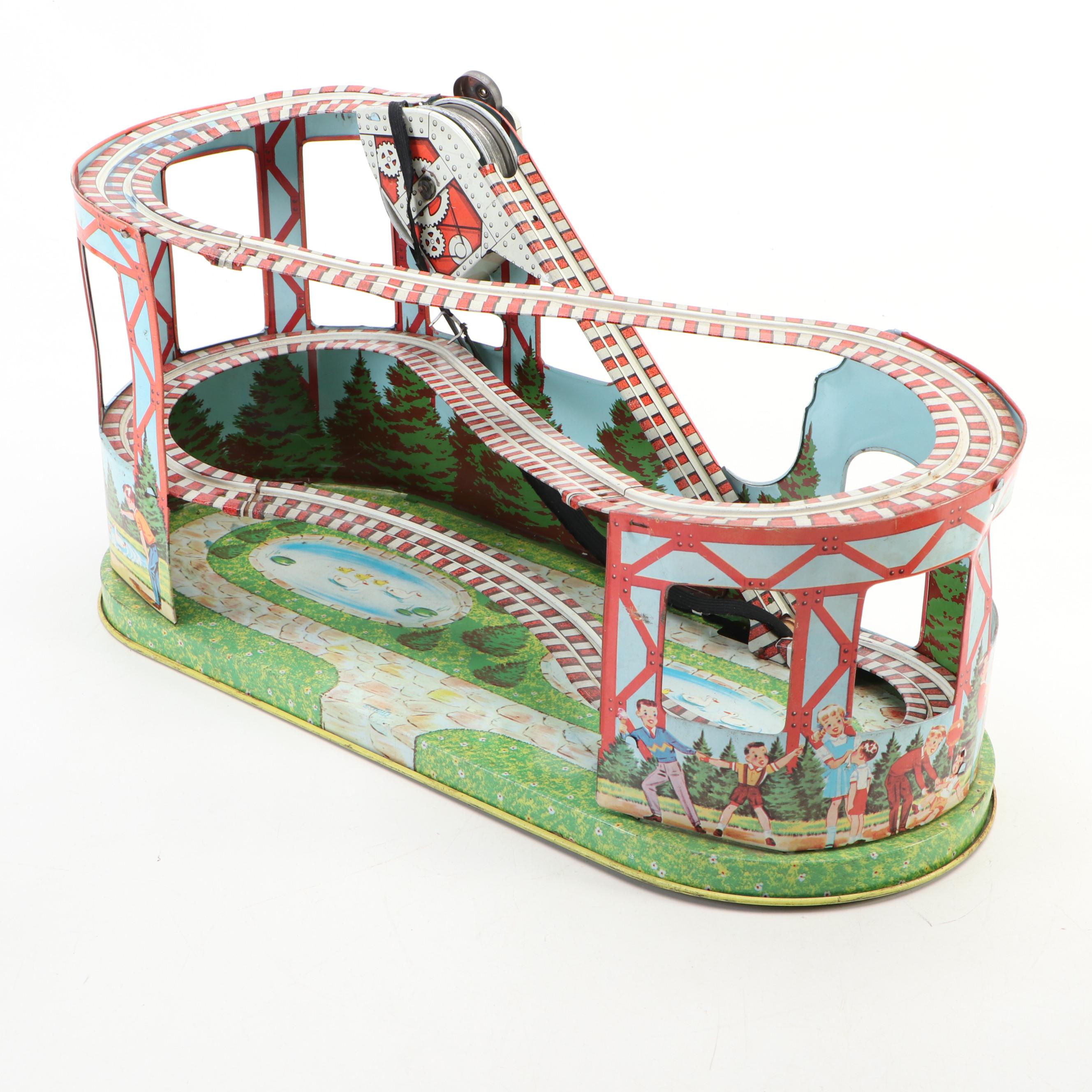 J. Chein Tin Litho Wind-Up Roller Coaster with Technofix Silver Mine Toy