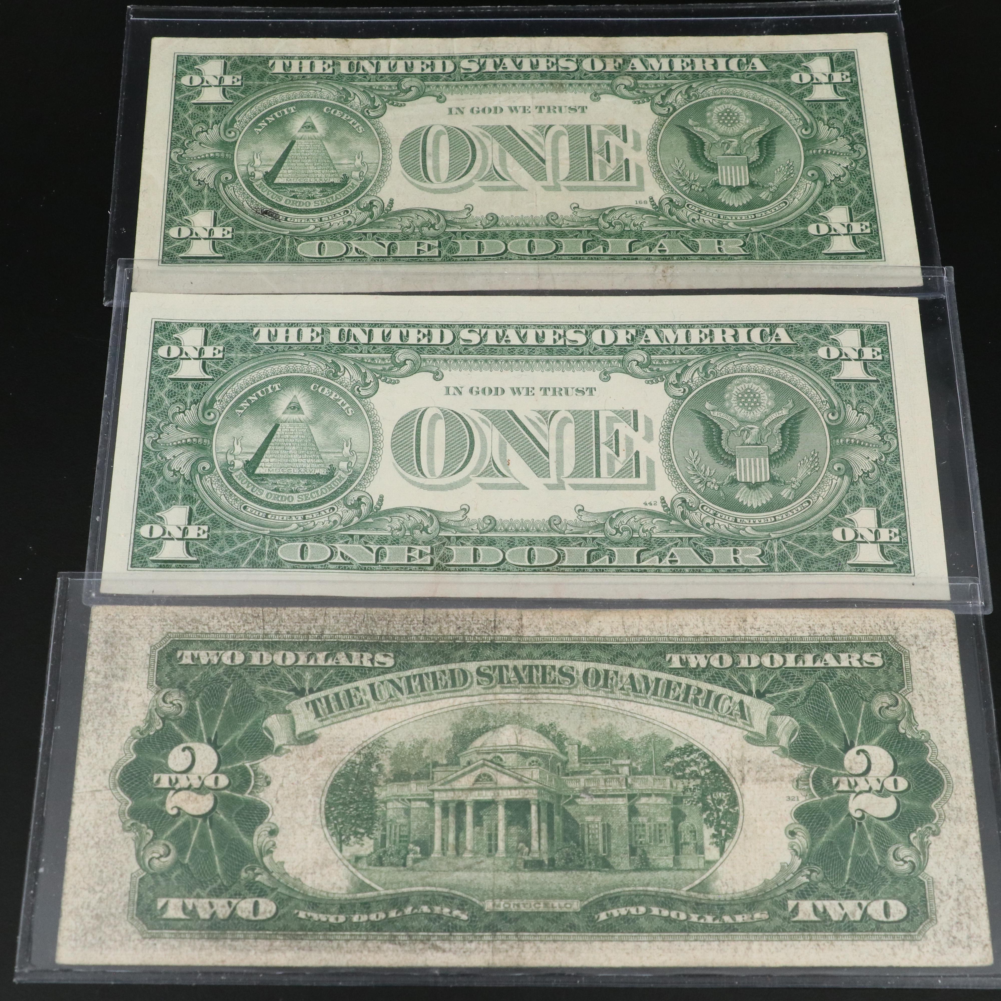 13 Different U.S. Currency Notes with a 1928 One Dollar Funny Back