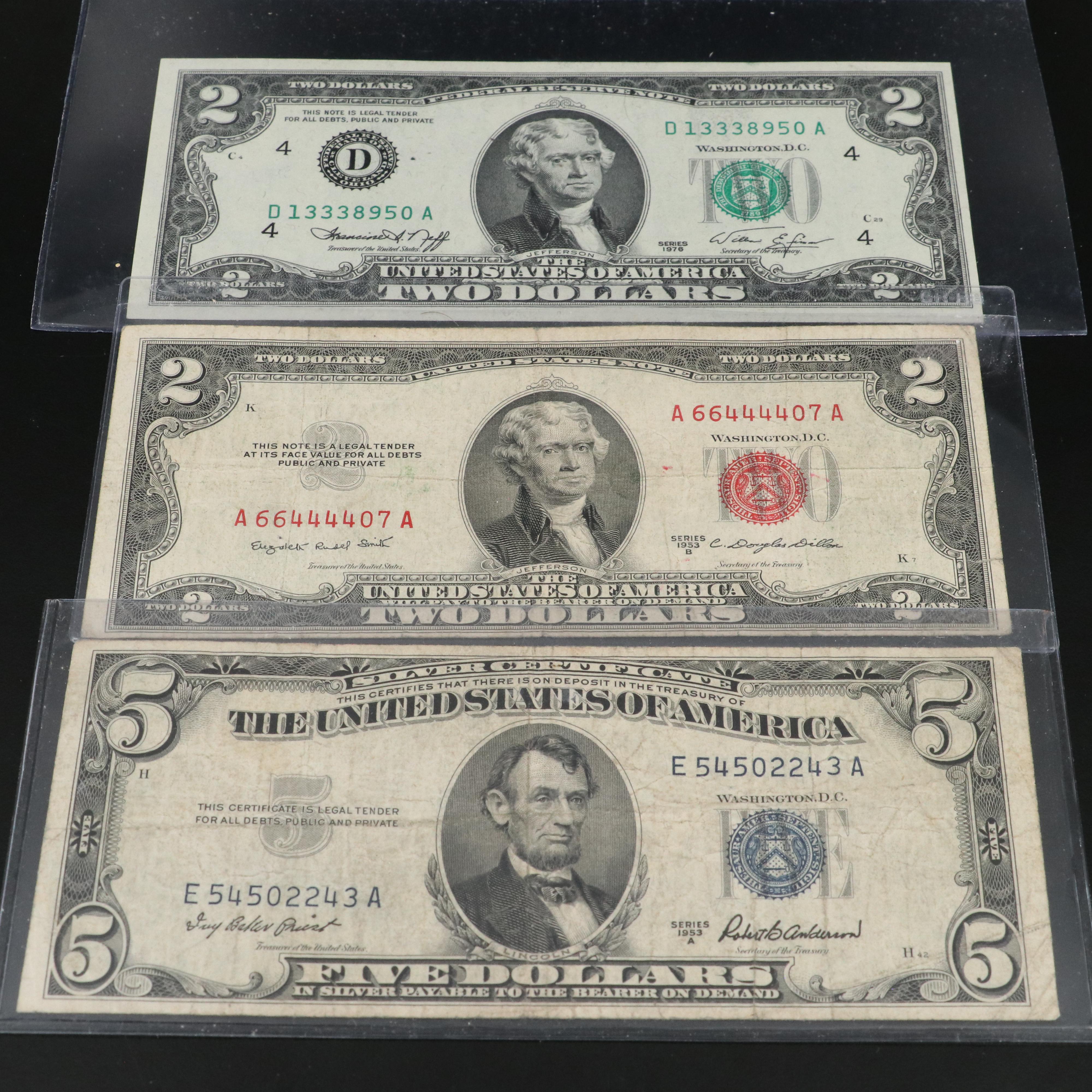13 Different U.S. Currency Notes with a 1928 One Dollar Funny Back
