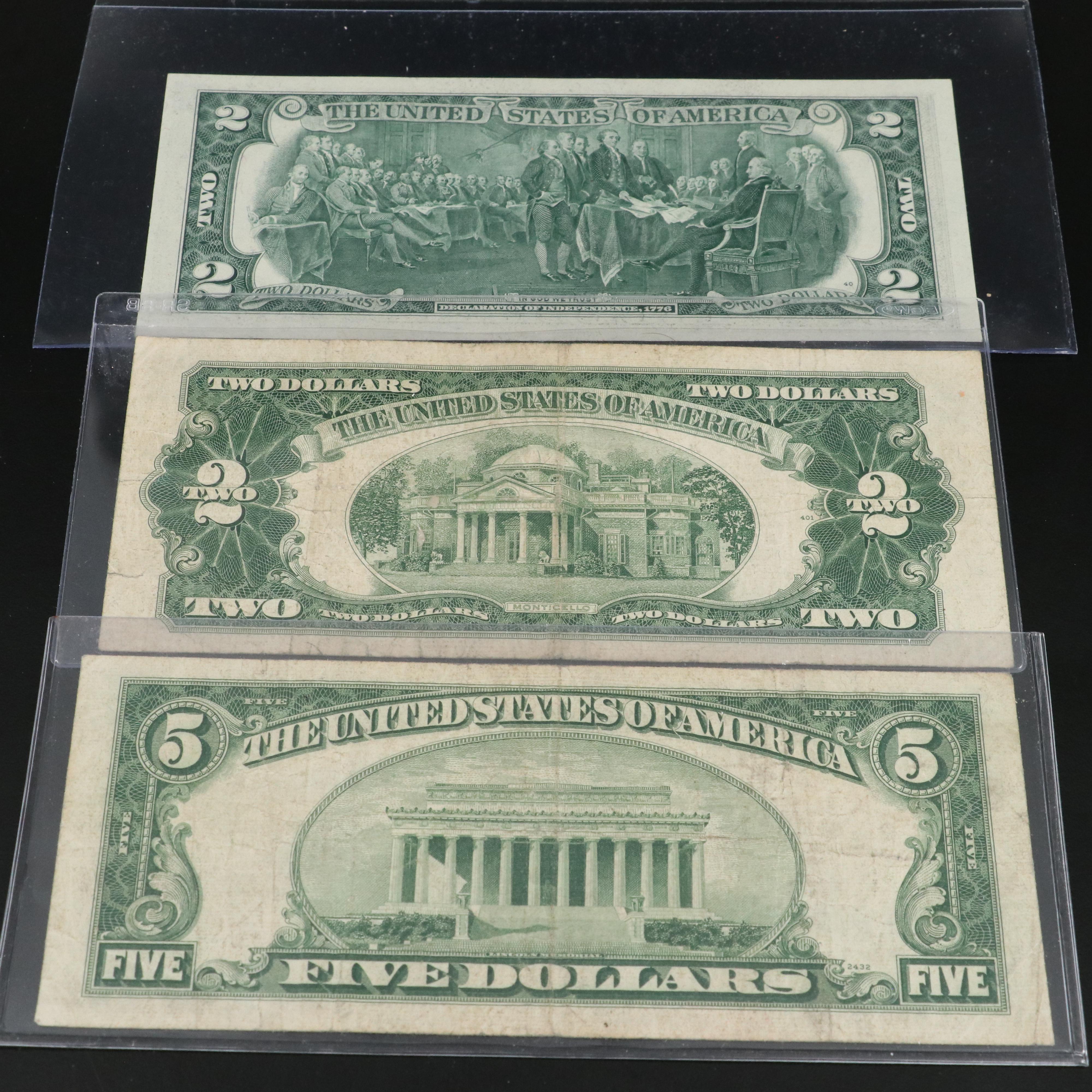 13 Different U.S. Currency Notes with a 1928 One Dollar Funny Back