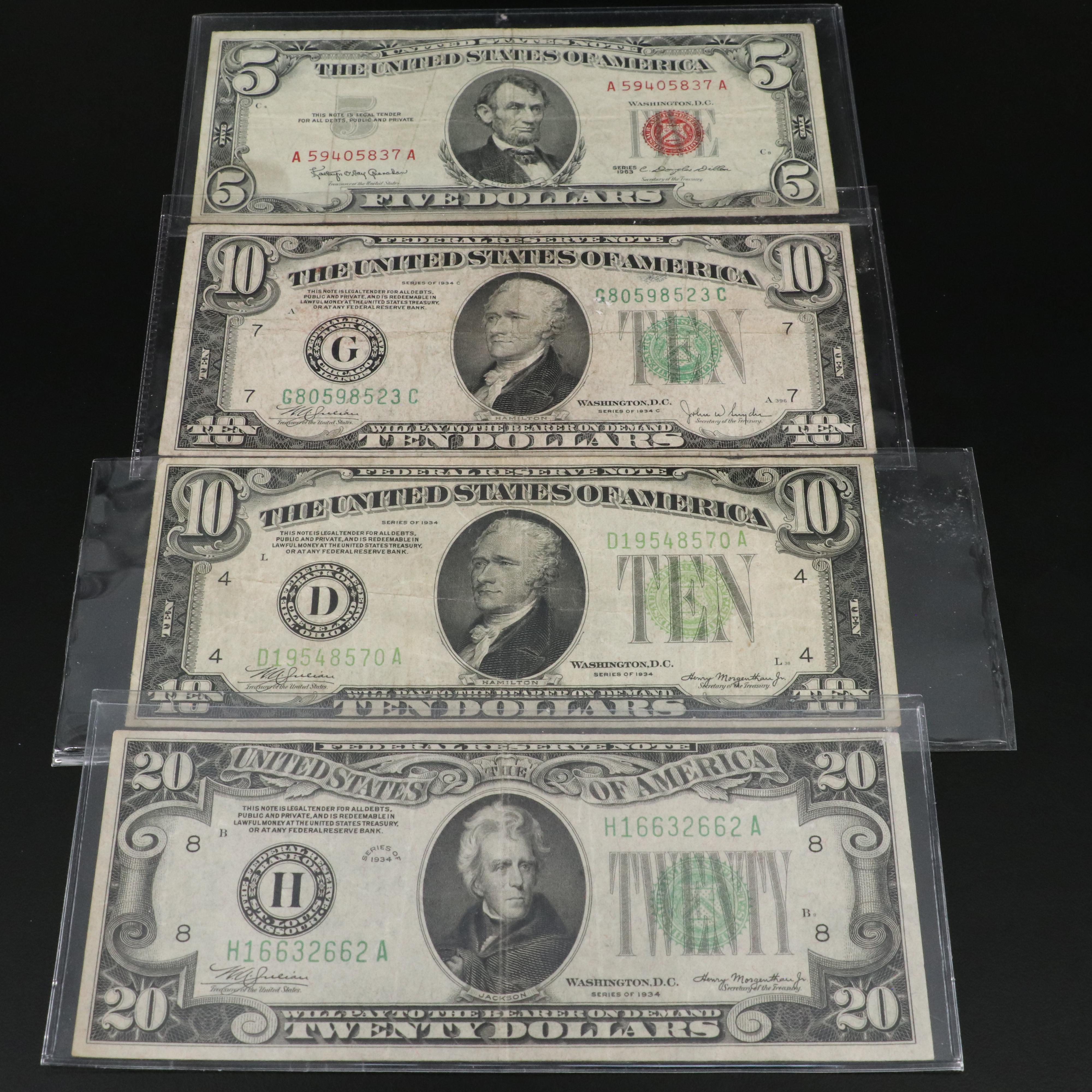 13 Different U.S. Currency Notes with a 1928 One Dollar Funny Back