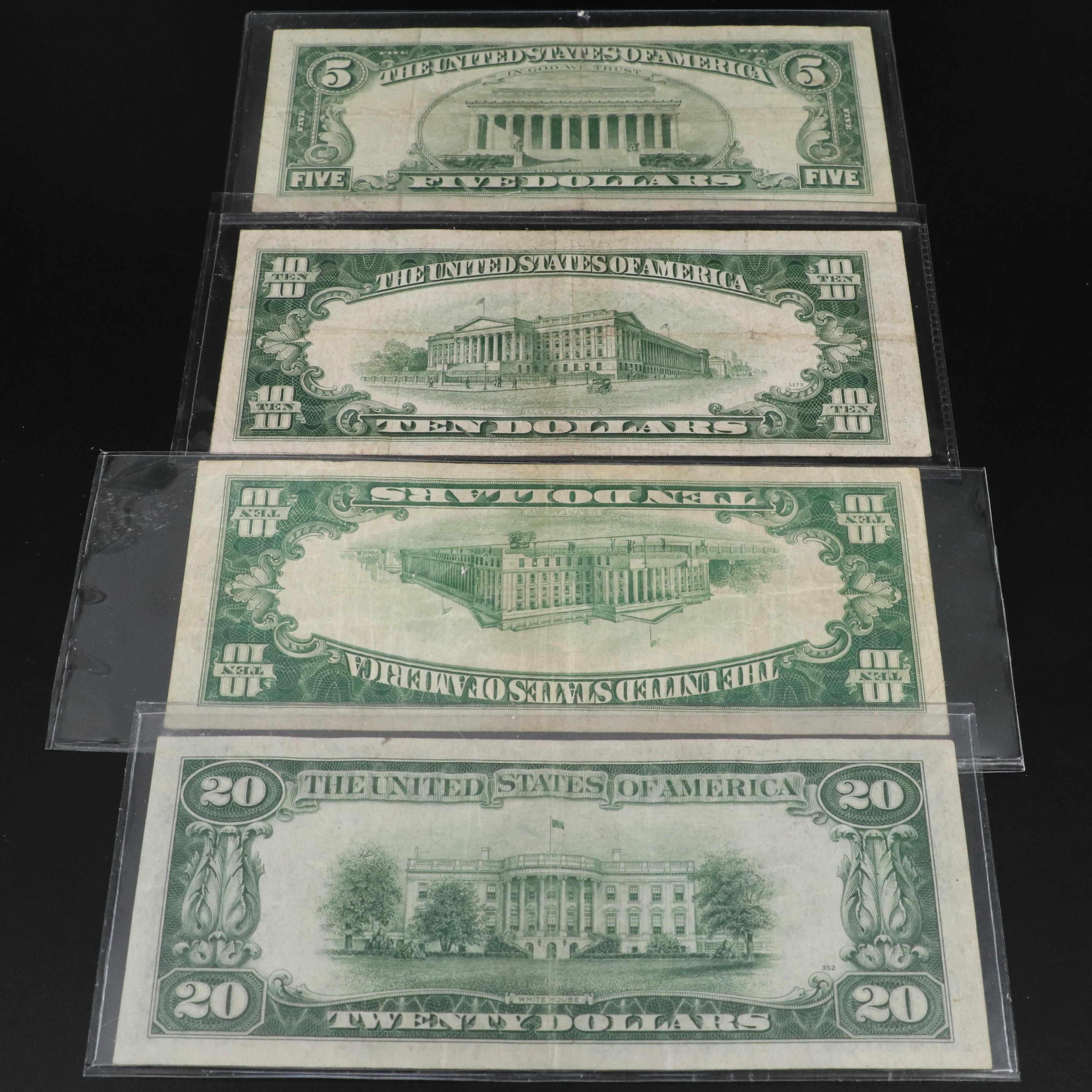 13 Different U.S. Currency Notes with a 1928 One Dollar Funny Back