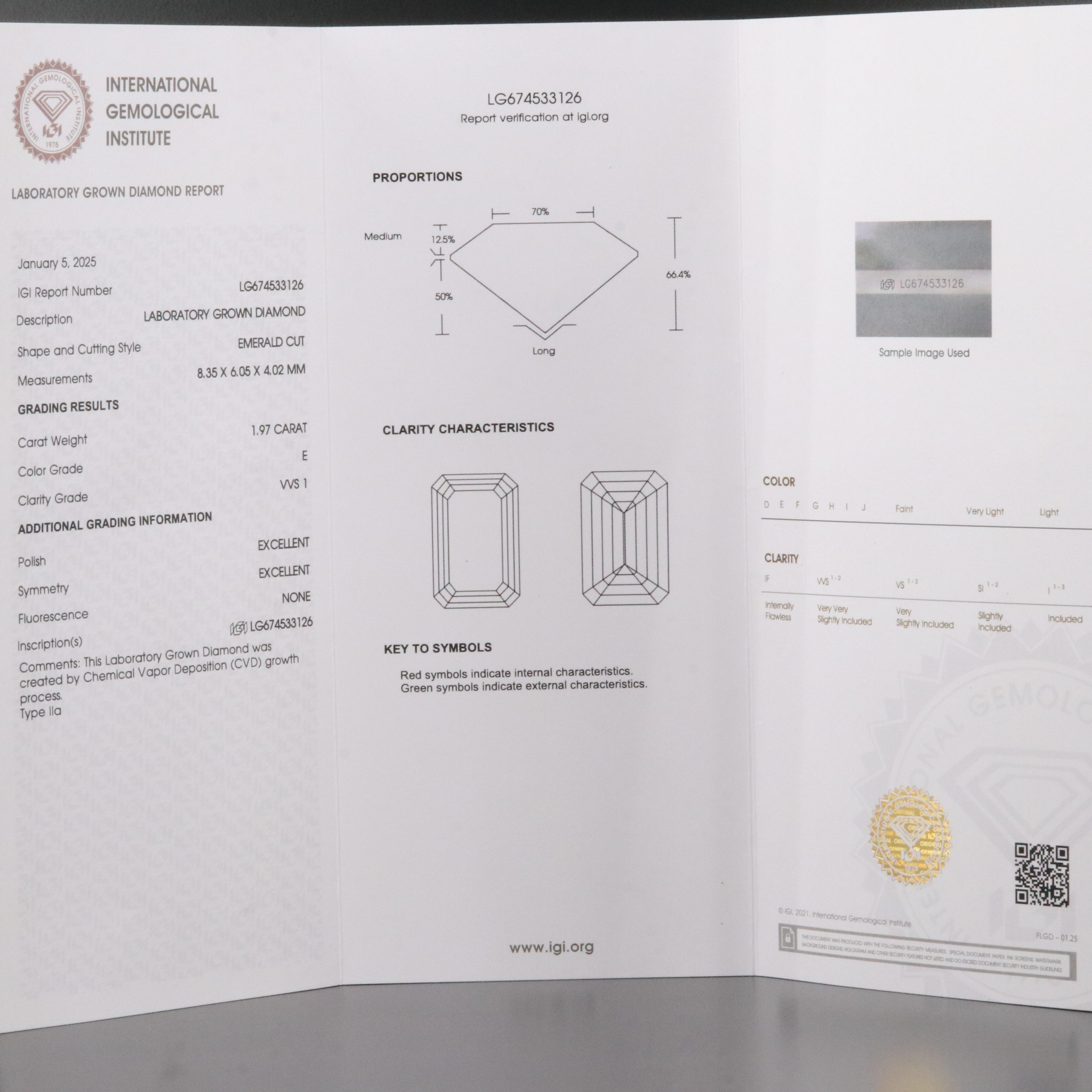 Loose 1.26 CT Lab Grown Diamond with IGI Report