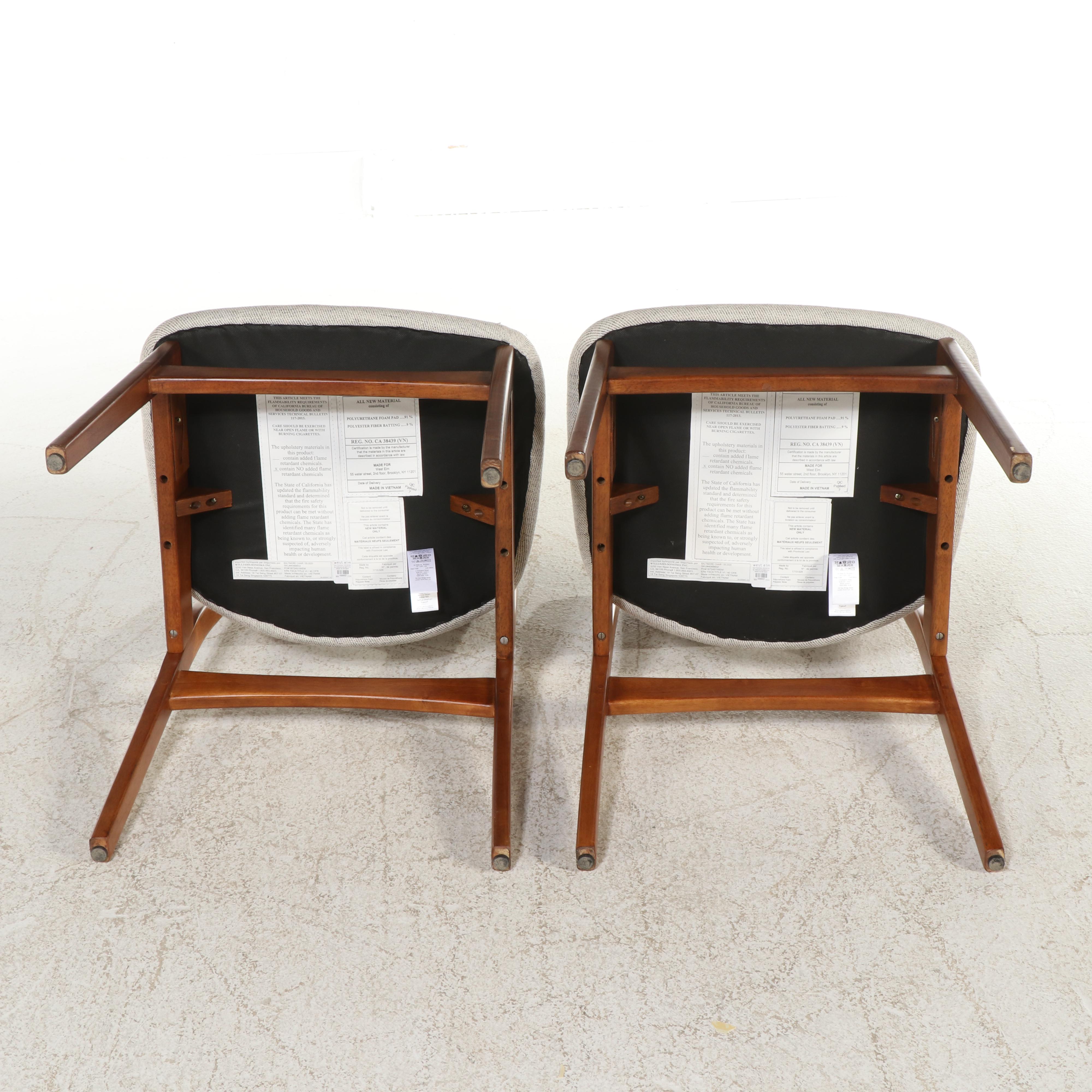 Pair of West Elm "Baltimore" Walnut Finished Dining Chairs