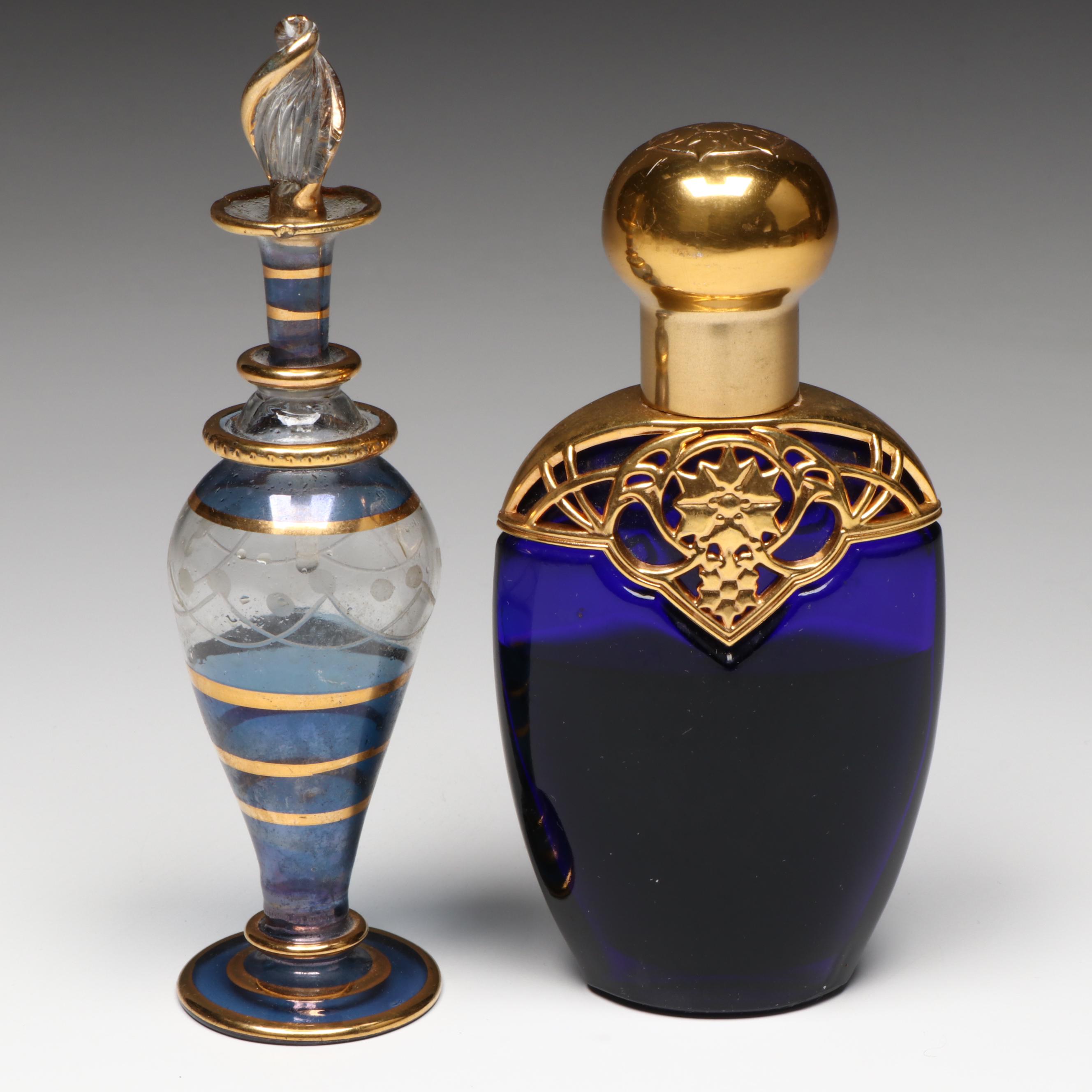 Swarovski and Other Crystal Figurines with Glass and Metal Perfume Bottles