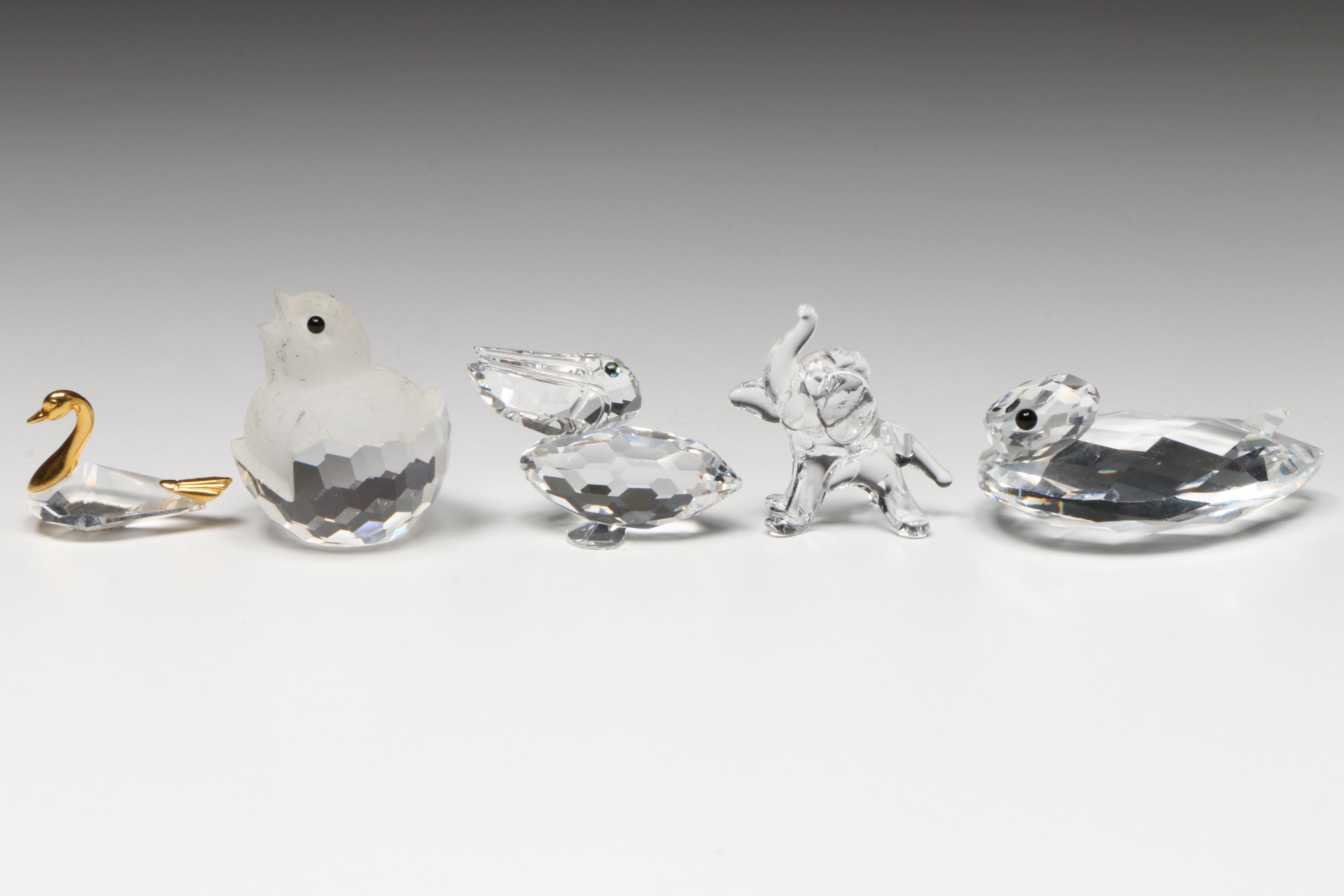 Swarovski and Other Crystal Figurines with Glass and Metal Perfume Bottles