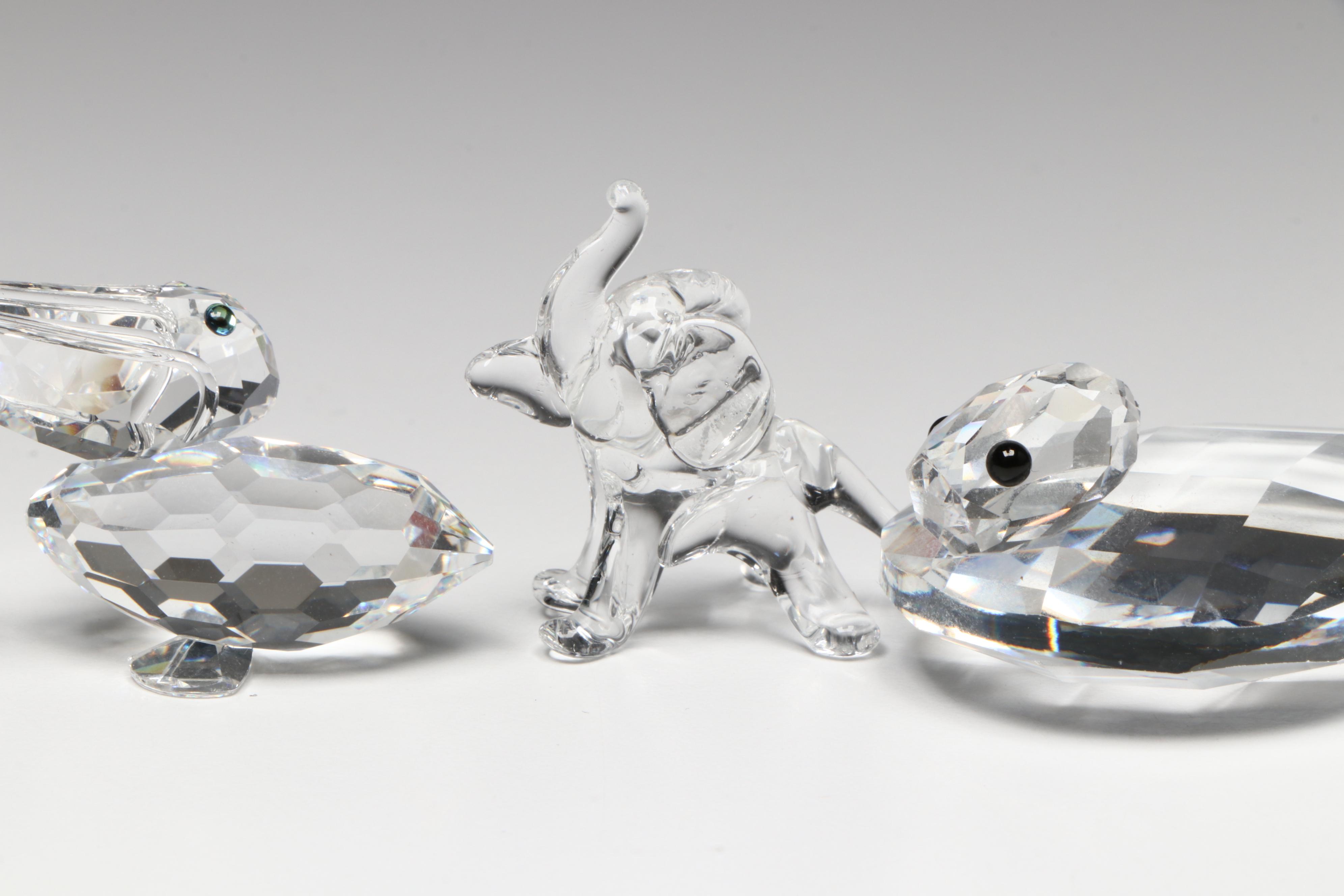 Swarovski and Other Crystal Figurines with Glass and Metal Perfume Bottles